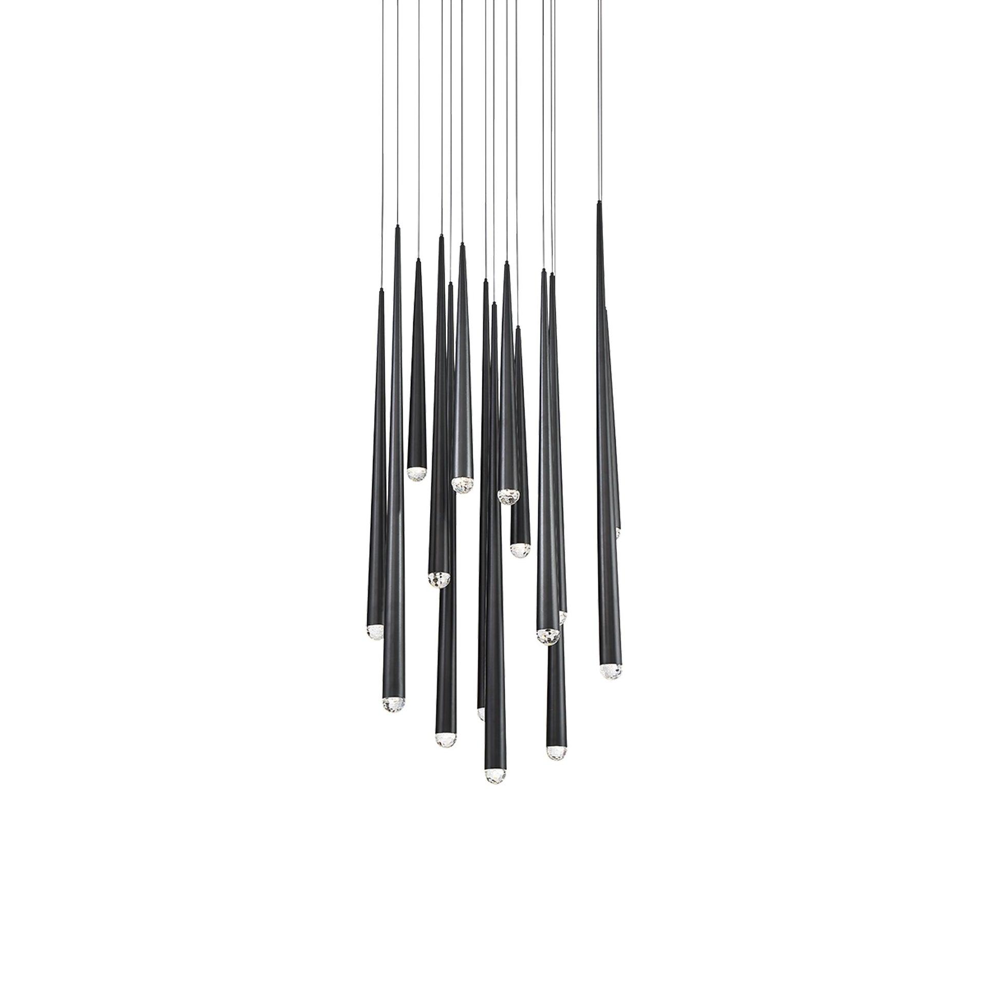 Cascade 15-Light Black Brass LED Pendant with Clear Hand-Cut Crystal