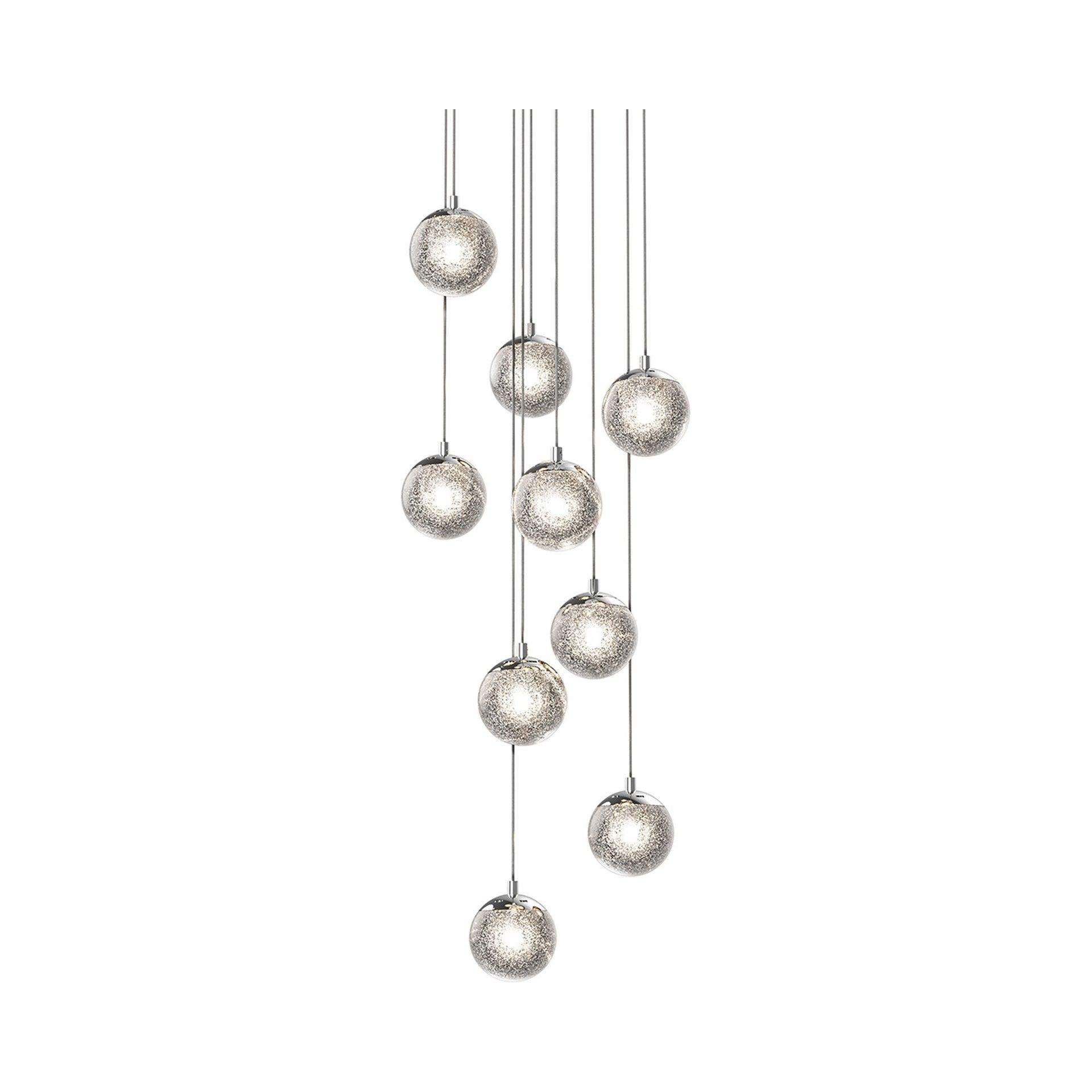 Ethereal Globe 9-Light LED Cascade Pendant in Chrome and Glass