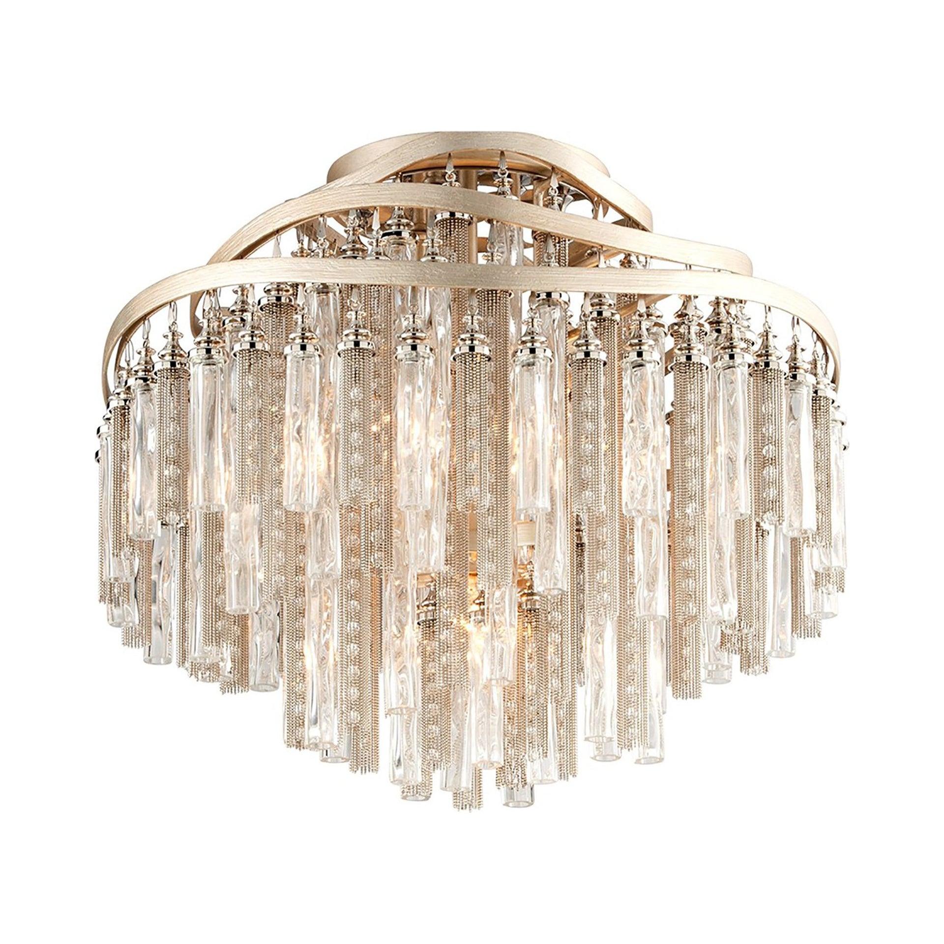 Chimera Tranquility Silver Leaf Hand-Crafted Iron 4-Light Semi-Flush