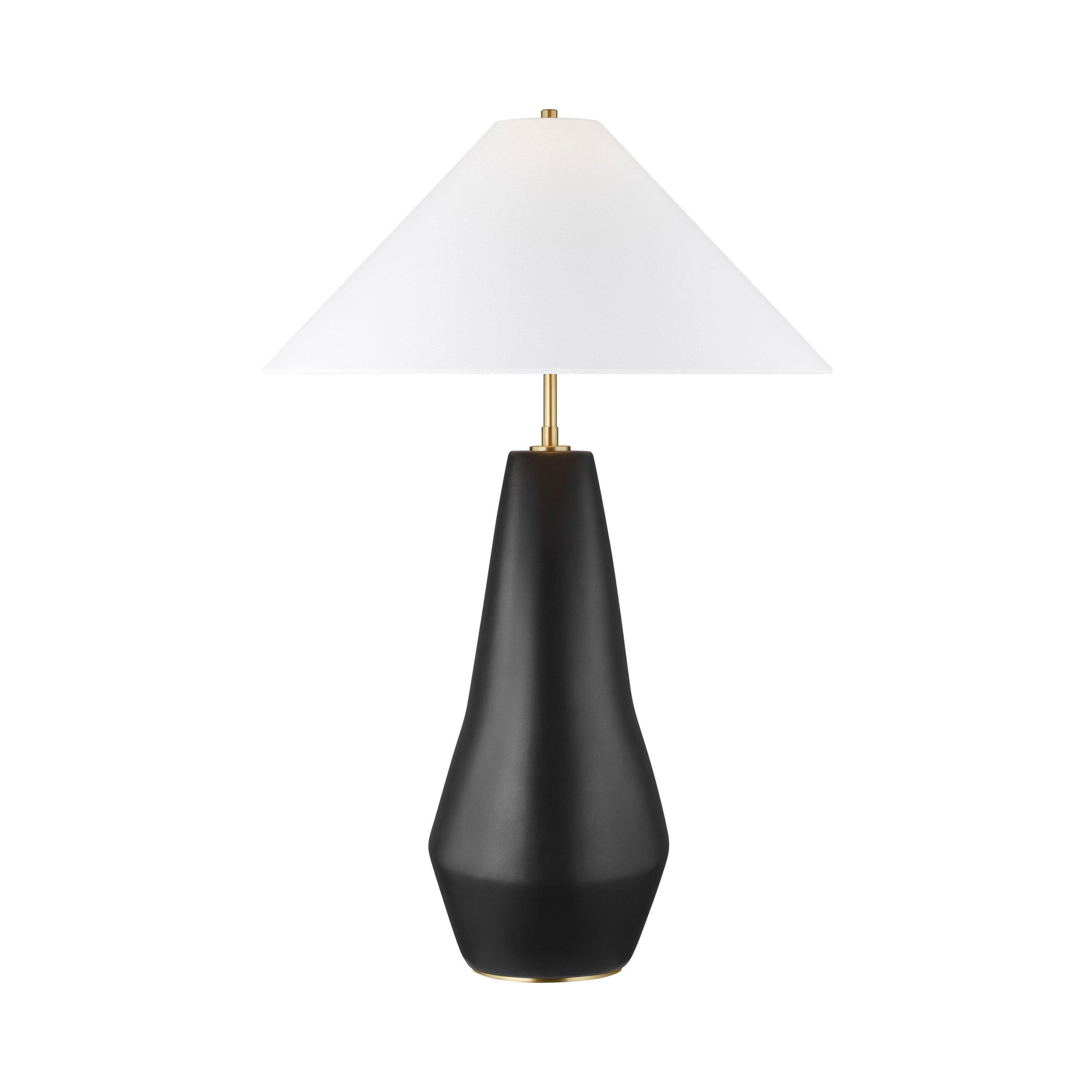 Coal Black Ceramic Table Lamp with White Linen Shade
