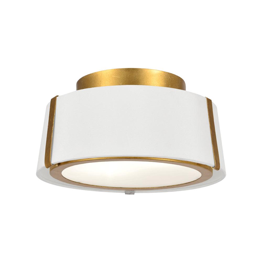 Antique Gold and White Silk Drum LED Ceiling Light