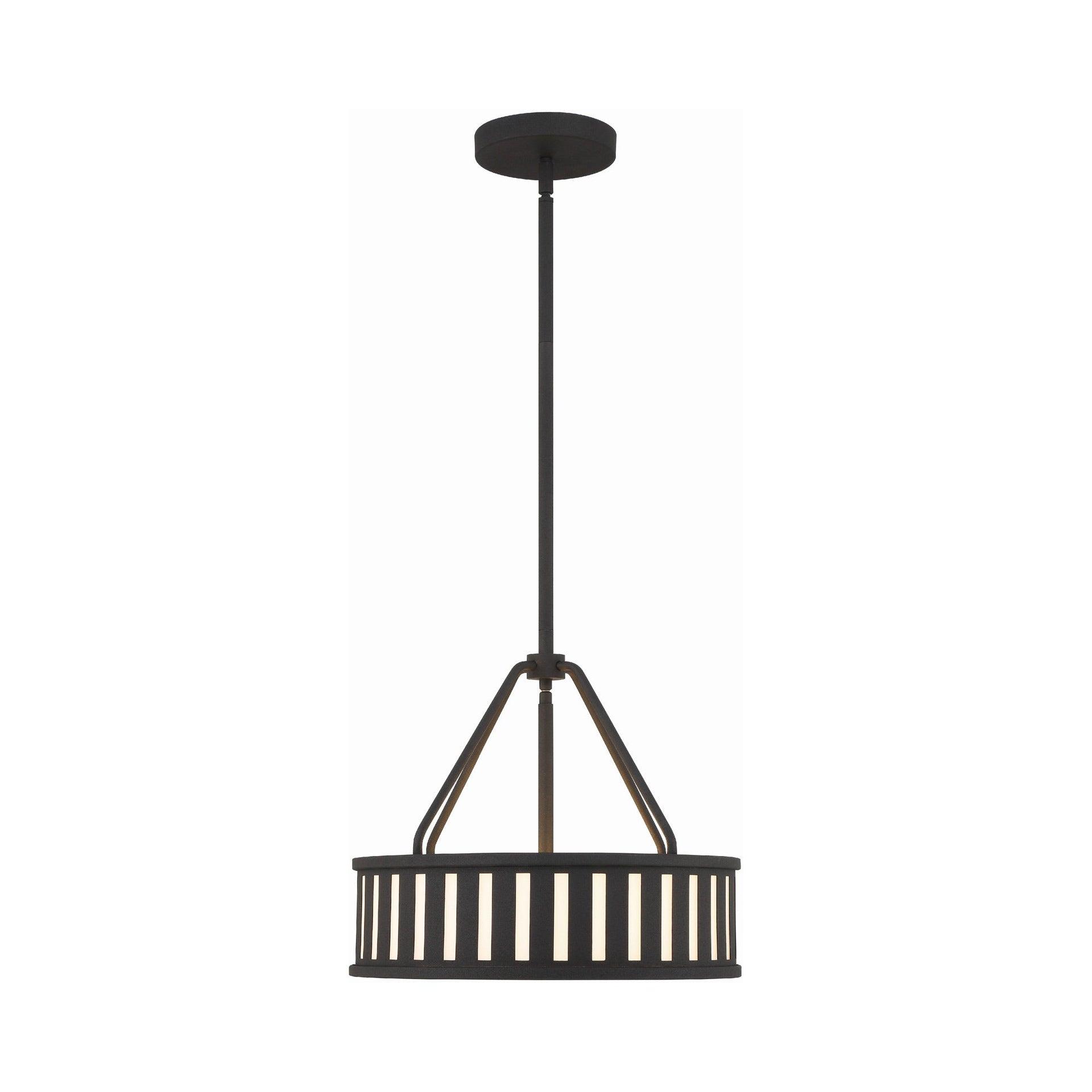 Black Forged Glass Drum Pendant Light with Polished Nickel Finish