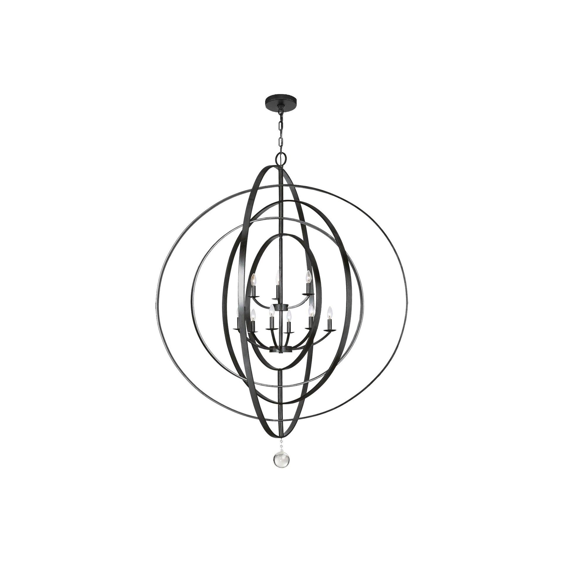 Matte Black Crystal 9-Light Chandelier with Steel Spheres