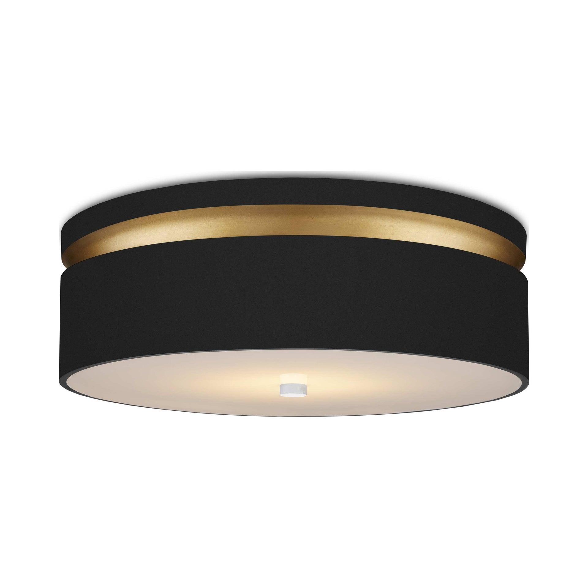 Serenity Satin Black and Gold LED Flush Mount with White Acrylic Shade