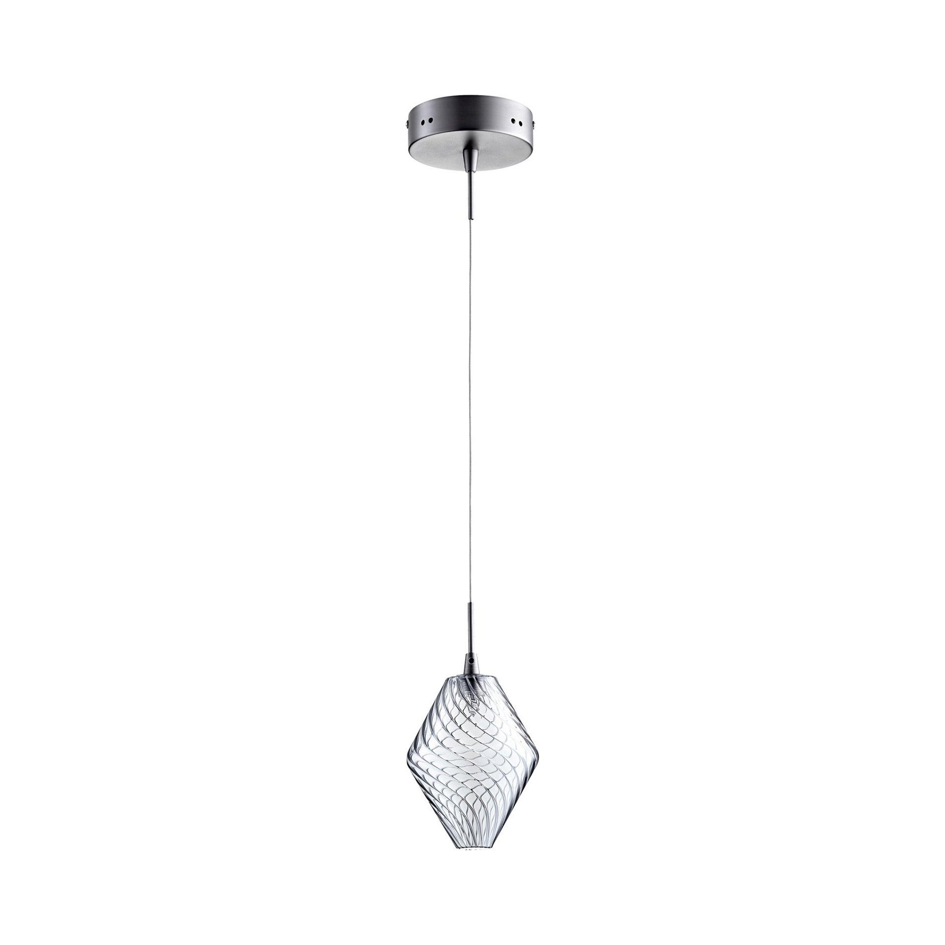 Mini Satin Nickel Beckett Pendant with Blue-Green Glass Shade