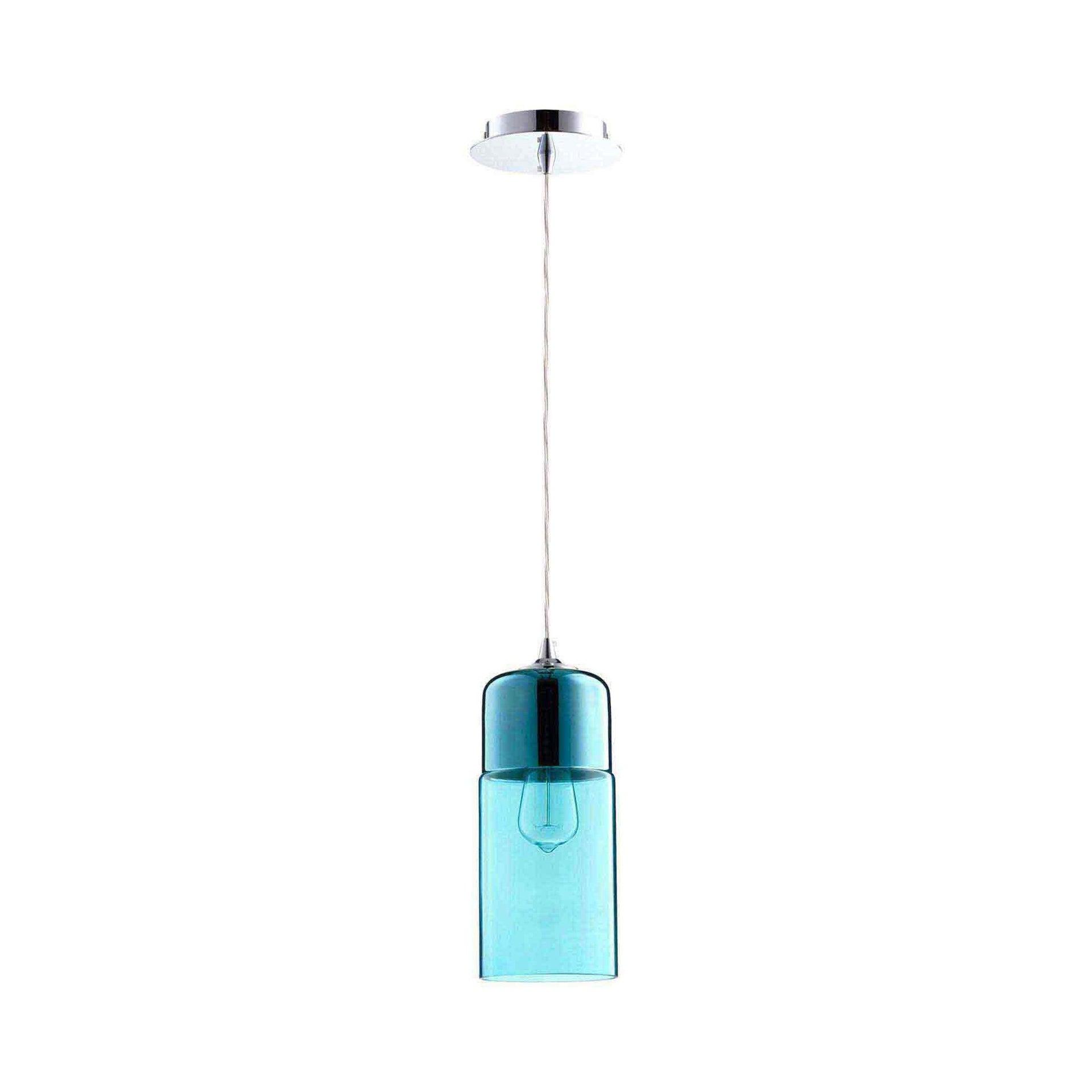 08548-Cyan lighting-Berdan - One Light Pendant - 5 Inches Wide by 14.5 Inches High-Chrome Finish-Blue Glass Color