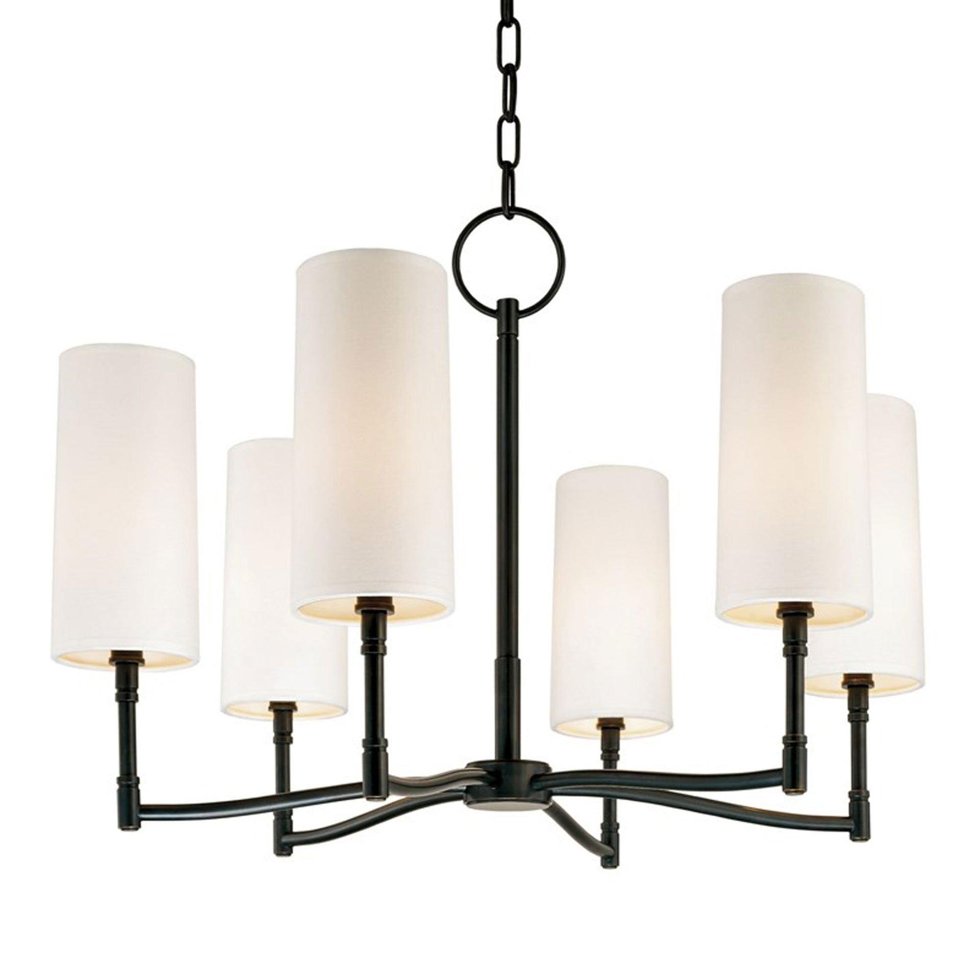 Old Bronze 6-Light Chandelier with Off-White Linen Shades