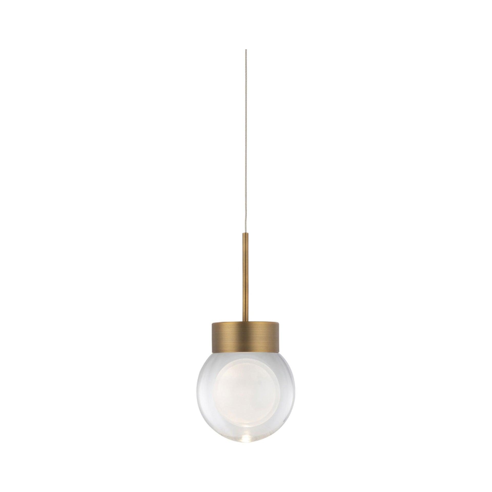 Aged Brass Mini Globe LED Island Pendant with Hand Cut Clear Crystals