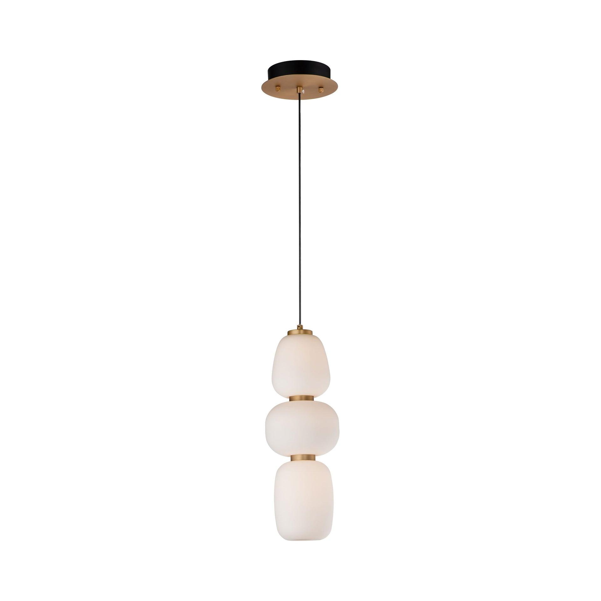 Soji 17.25" Black and Gold LED Pendant with Satin White Glass