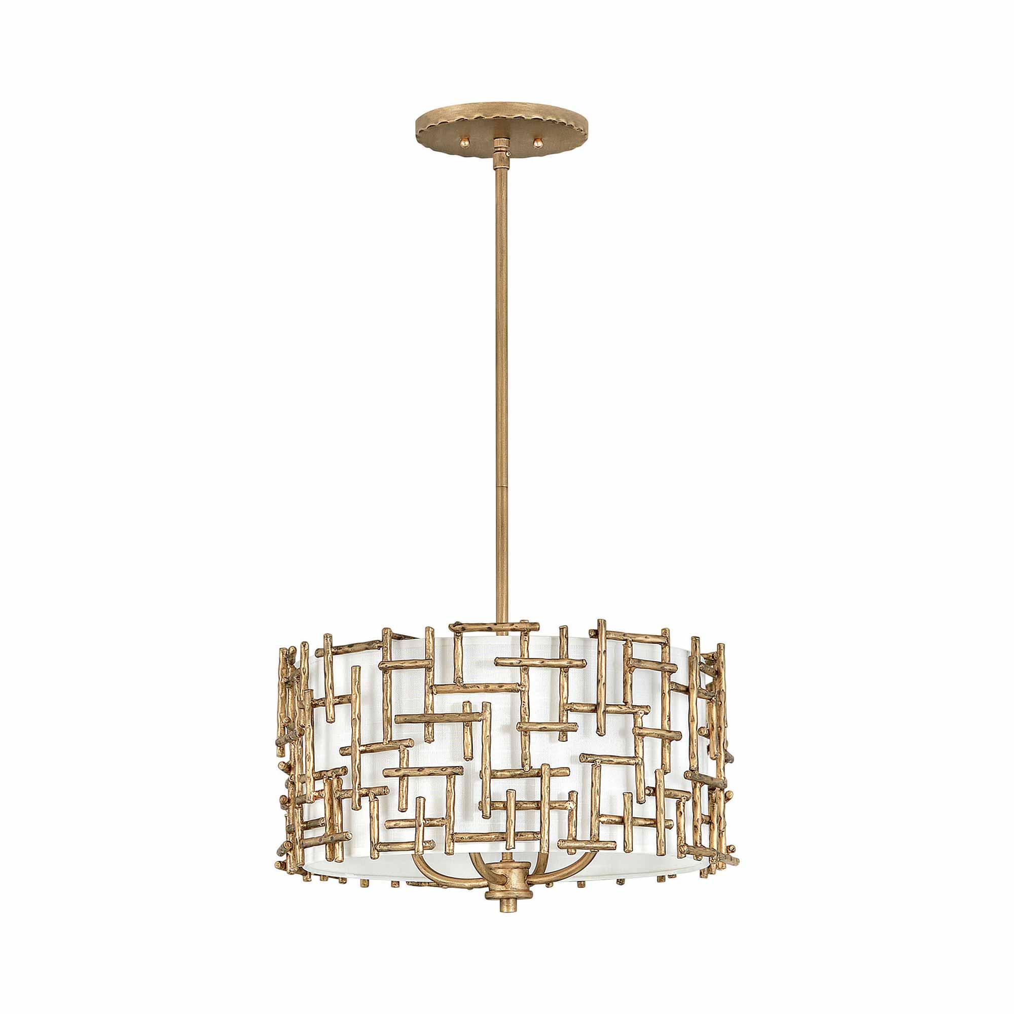 Farrah 4-Light Convertible Drum Pendant w/ Hand Hammered Crosshatch - Burnished Gold