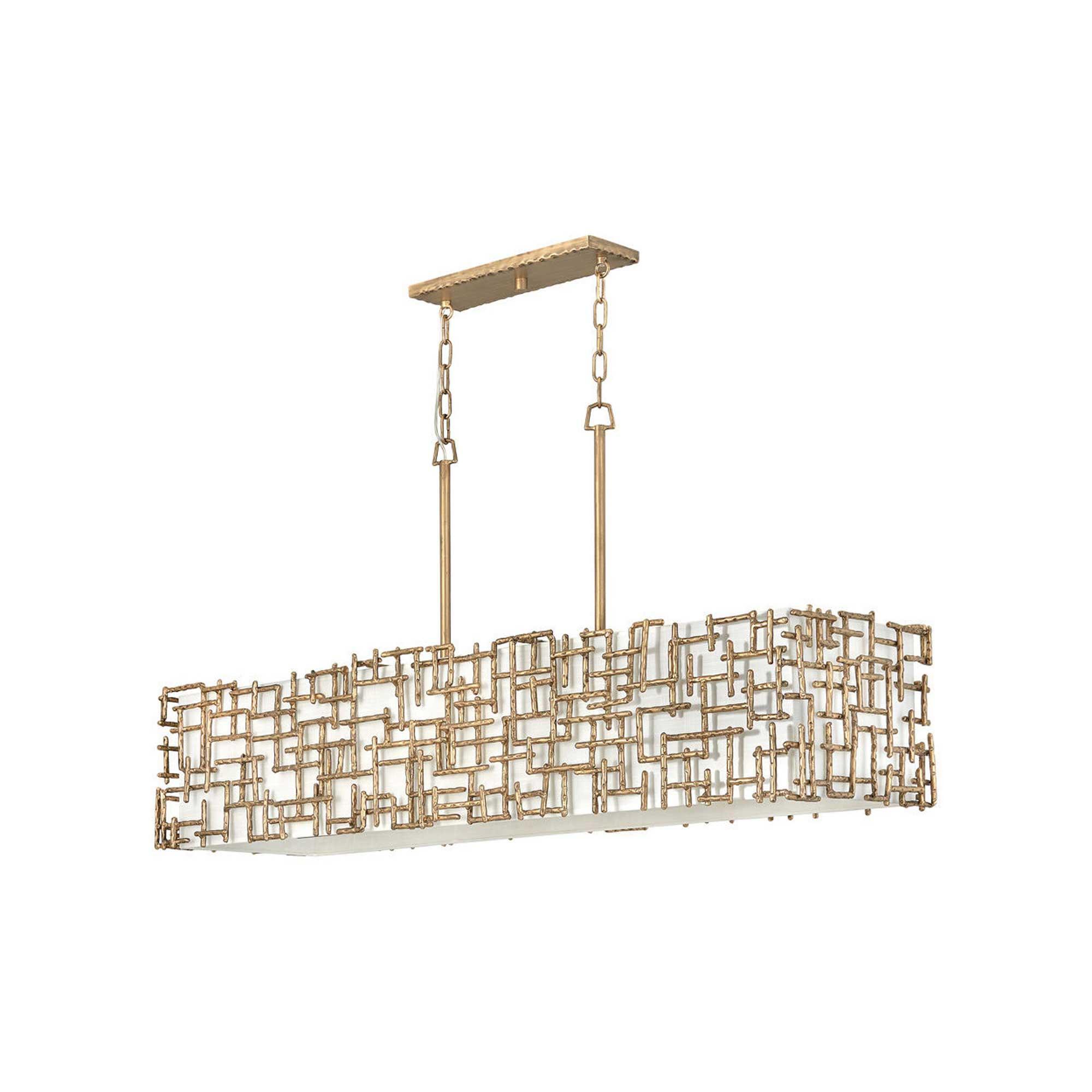 Farrah 10-Light White Linen Linen Chandelier w/ Hammered Crosshatch Bars