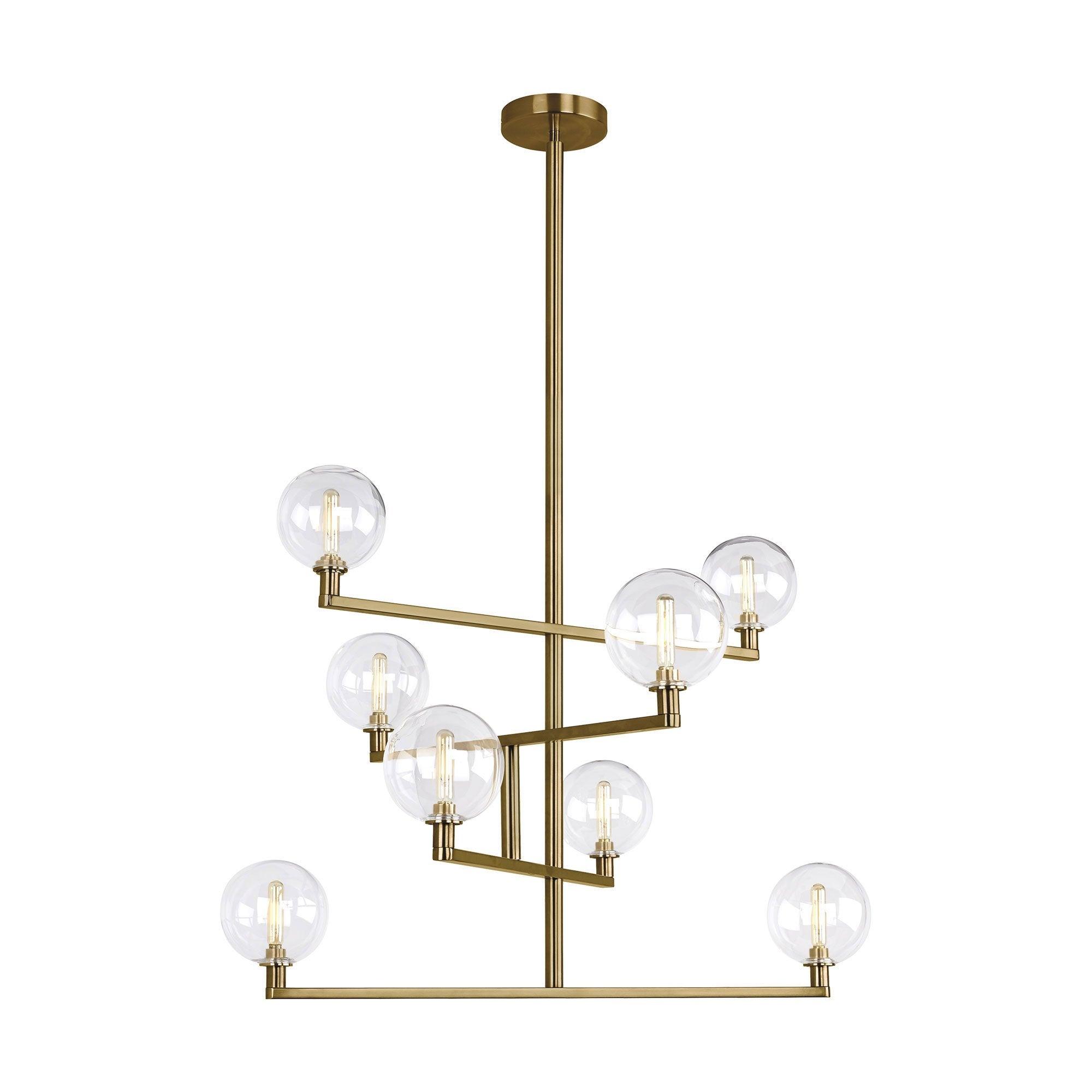 Aged Brass 8-Light Chandelier with Glass Globes