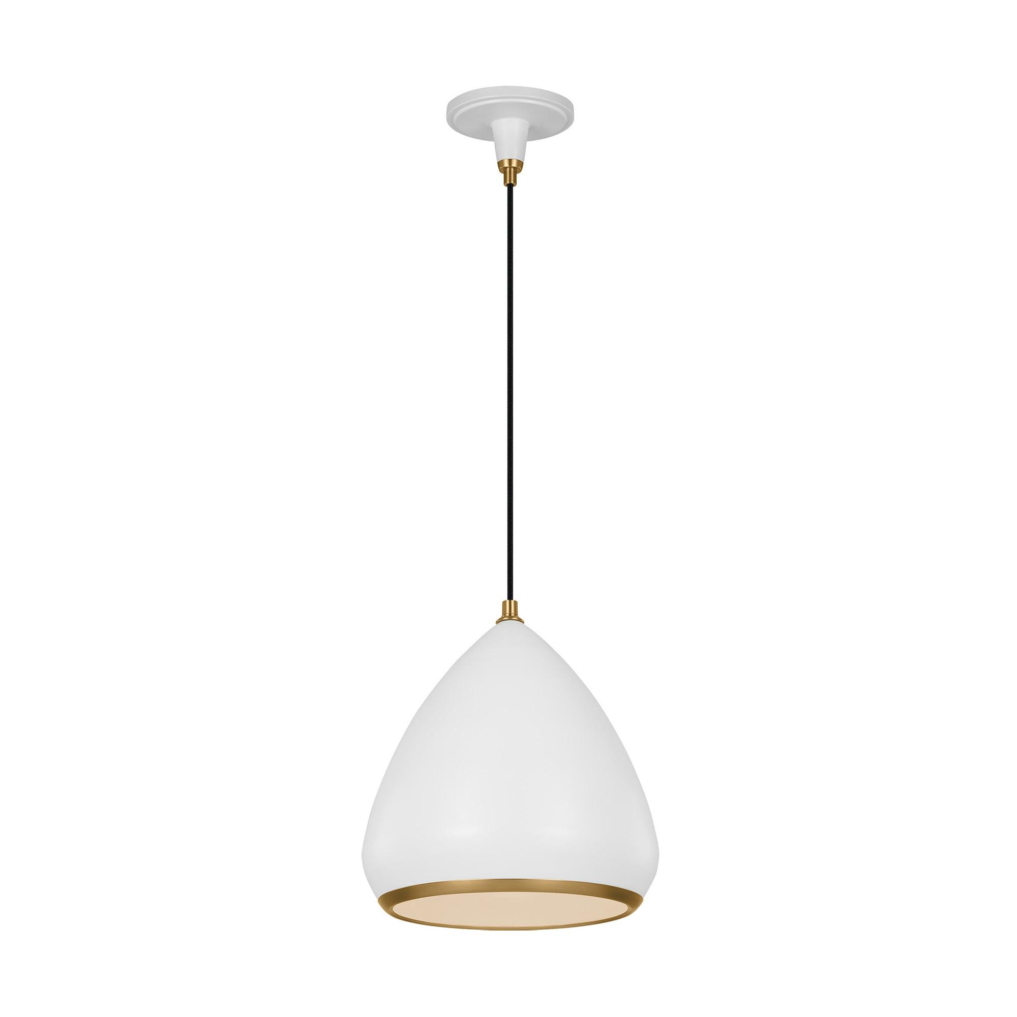 Clasica Matte White Glass Pendant Light with Aged Iron Steel Shade