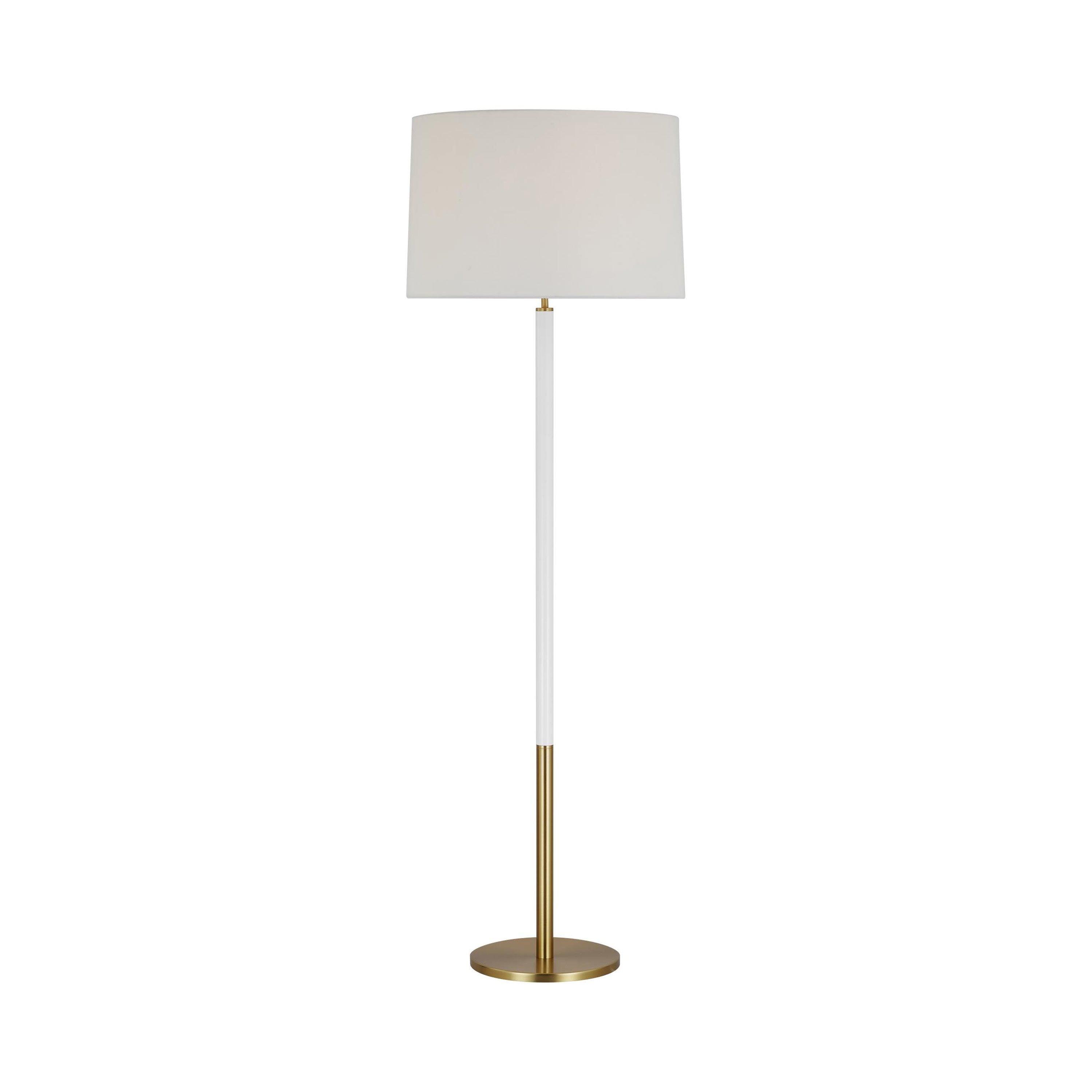 Monroe Burnished Brass and Coral Floor Lamp with White Linen Shade