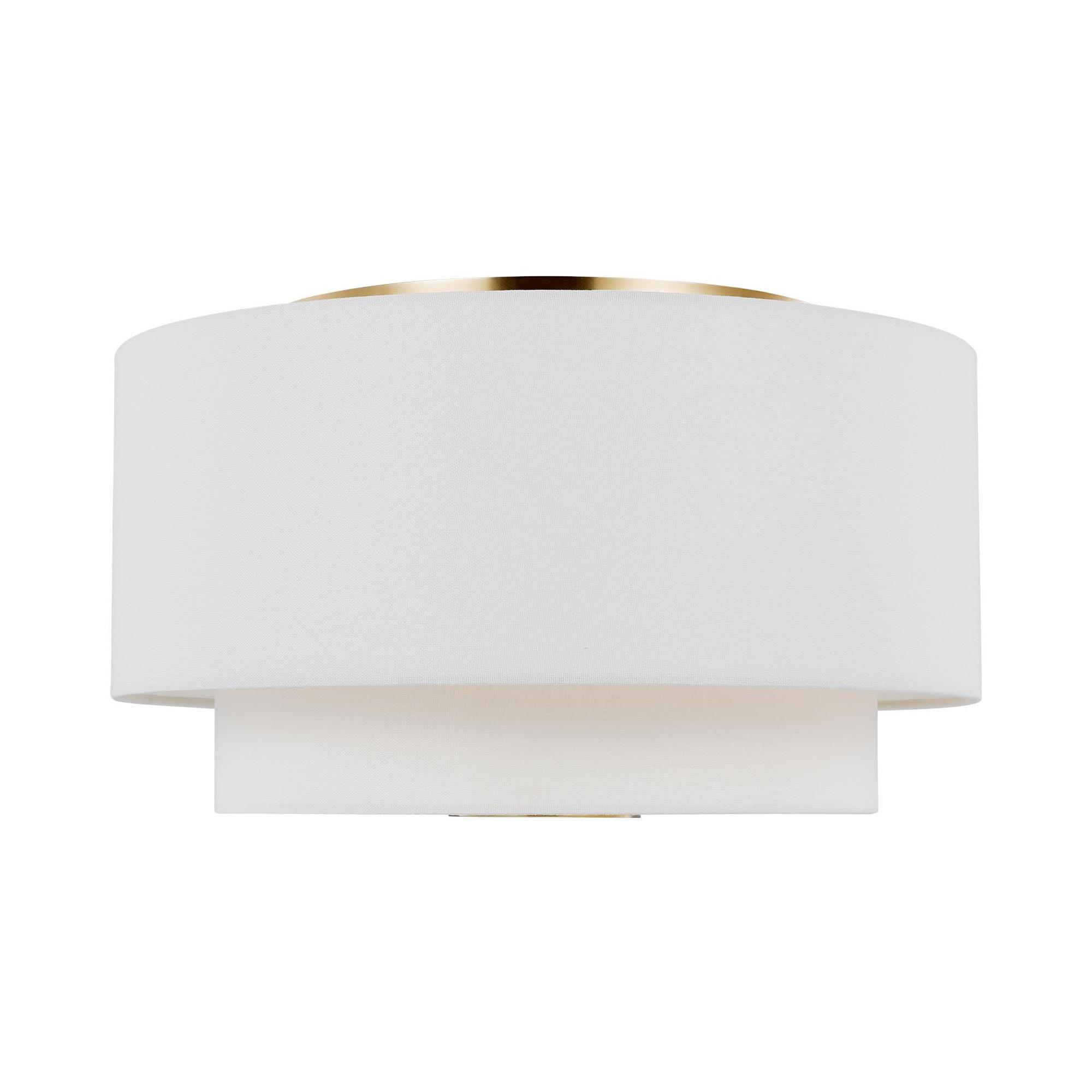 Burnished Brass and White Drum 3-Light Flush Mount