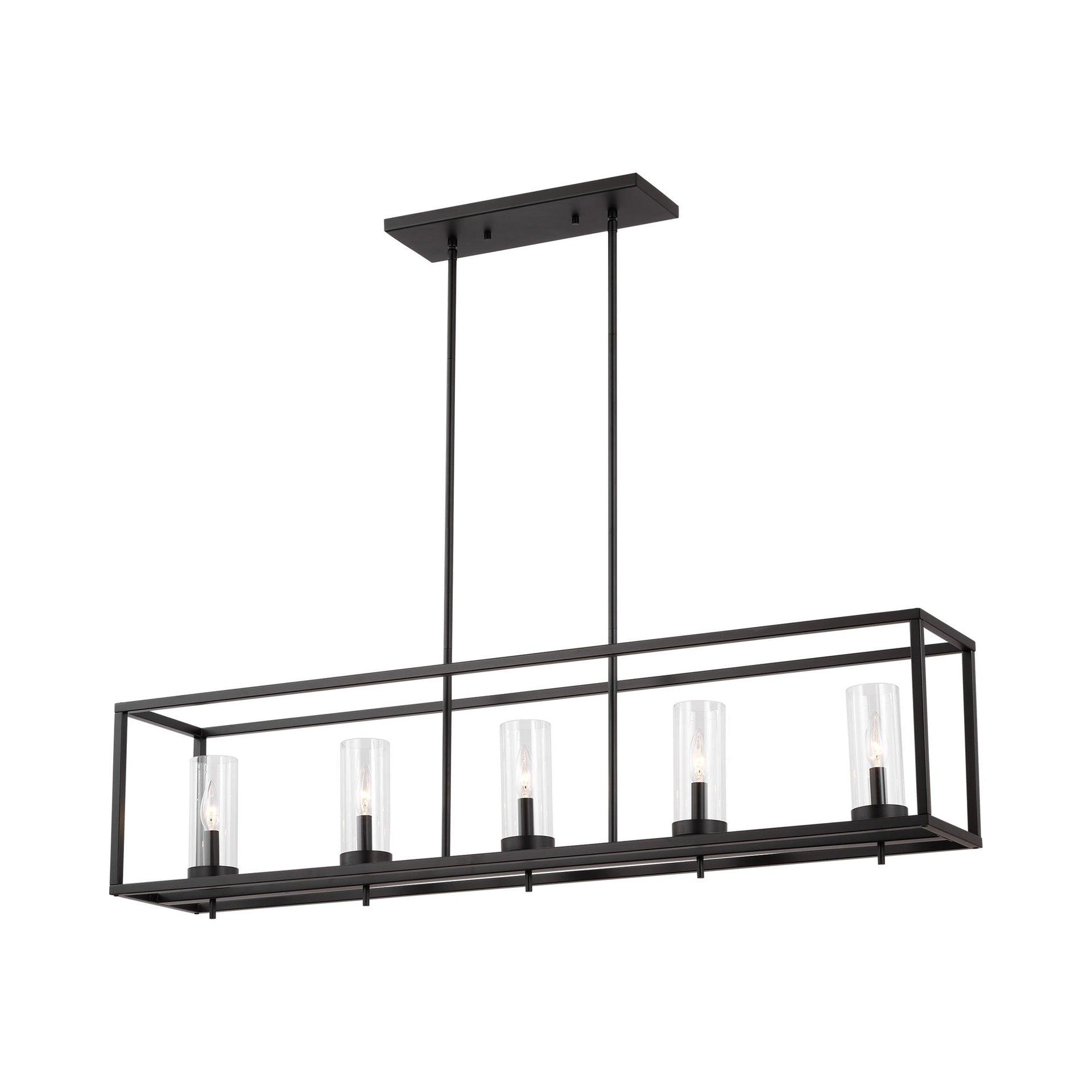 Midnight Black Glass 5-Light Island Pendant with Clear Shade