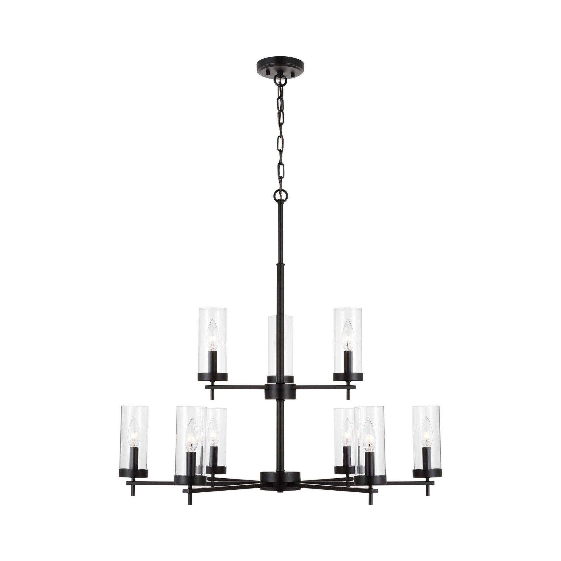 Zire Midnight Black 9-Light Incandescent Chandelier with Clear Glass Shades