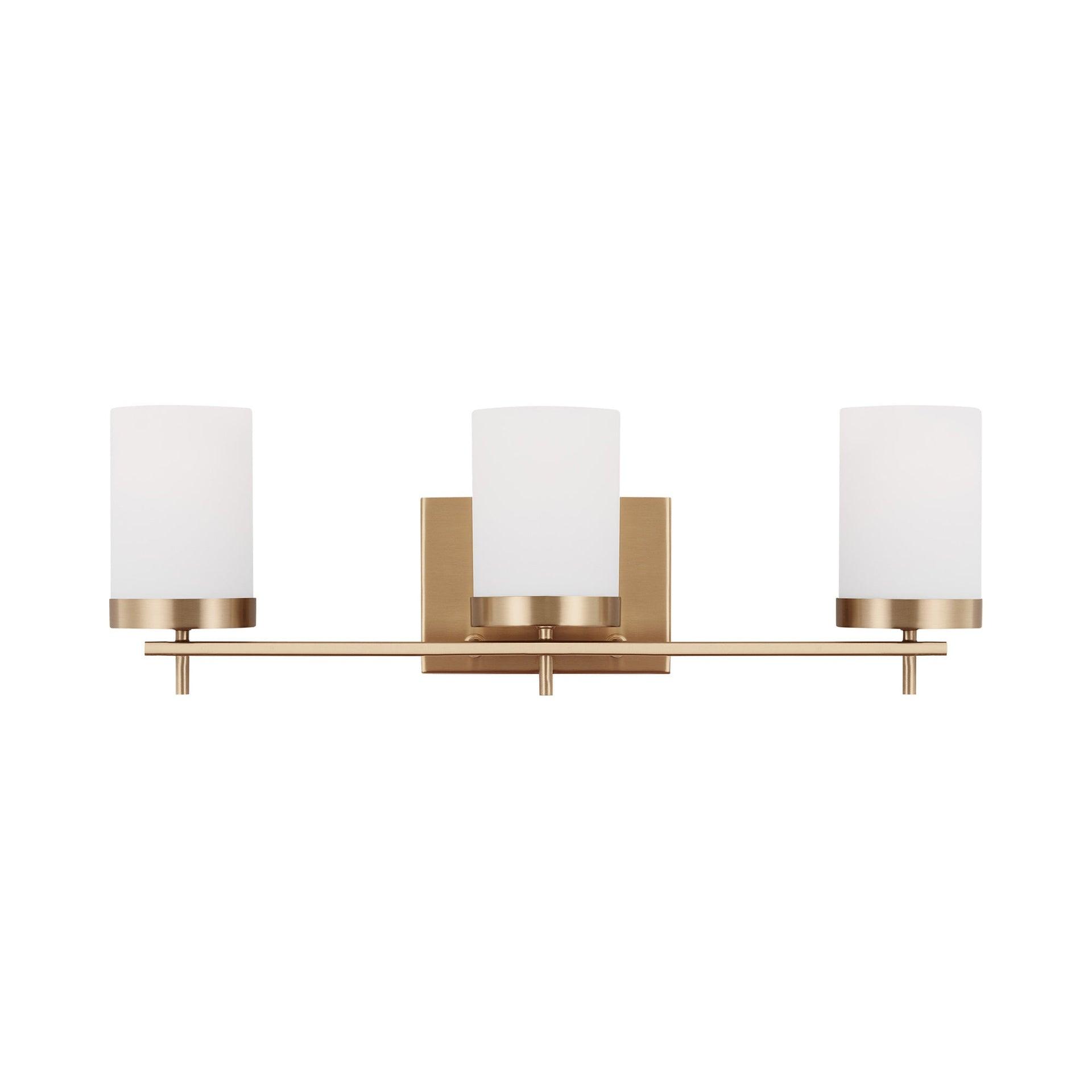 Generation Lighting 3-Light Zire Modern Bath Fixture Wall Lamp Satin Brass 4490303-848, Bathroom Light Fixture for Home Décor, Wall Sconce Vanity Light Fixture and Bathroom Accessory