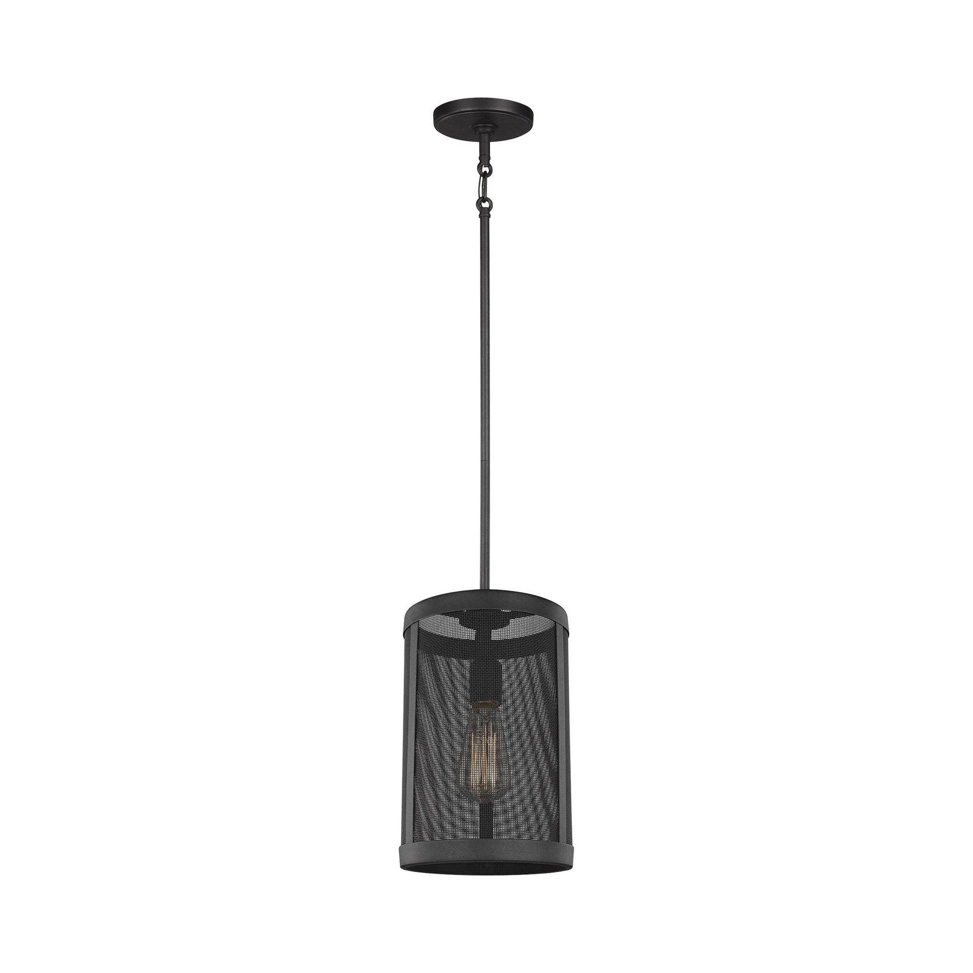 Generation Lighting 6128501-12 Restoration One Light Pendant from Seagull - Gereon Collection in Black Finish,