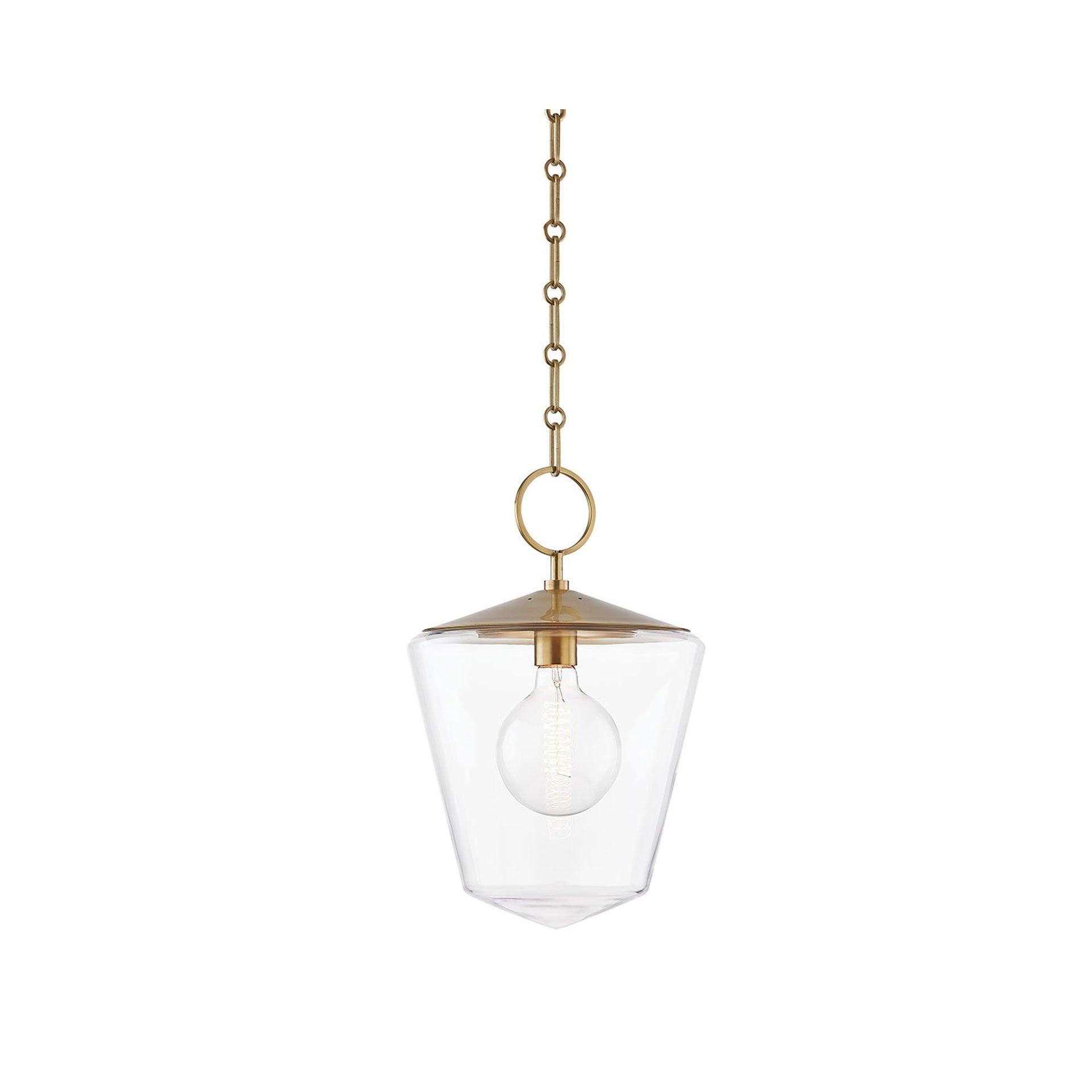 Aged Brass Indoor/Outdoor Pendant with Clear Glass Shade