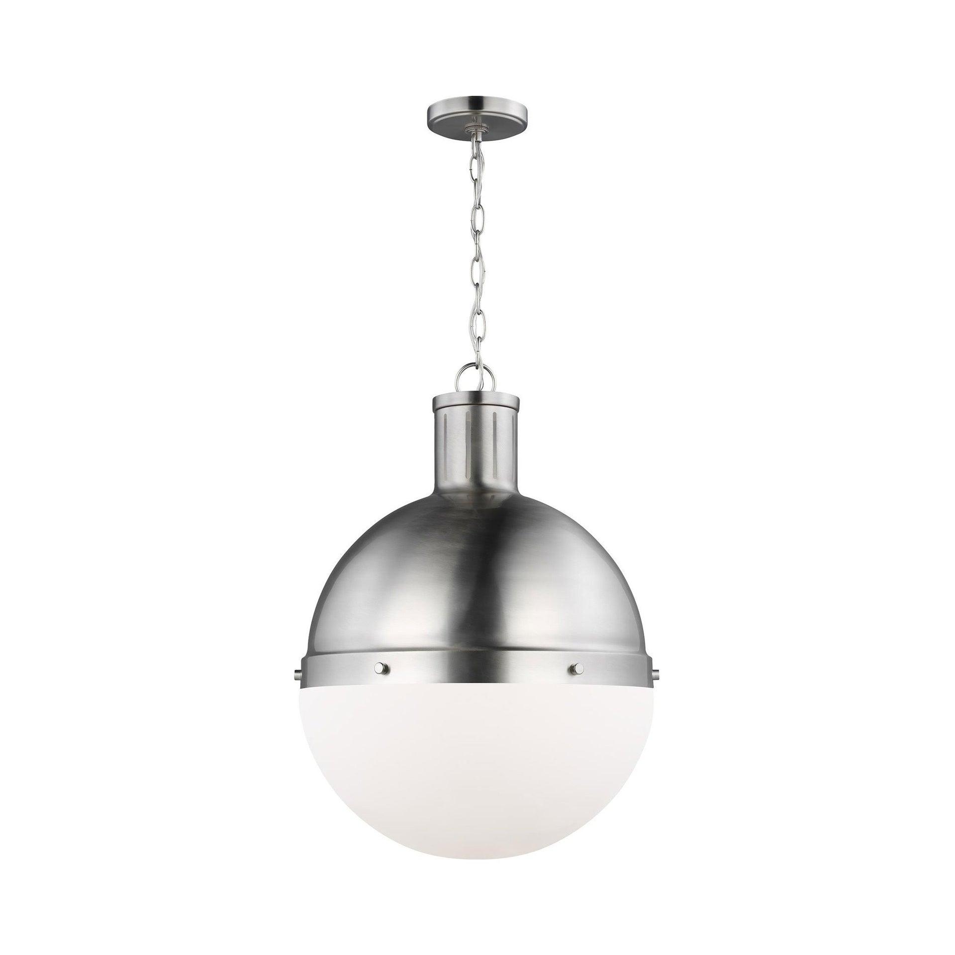 Generation Lighting Hanks 1 -Light Brushed nickel Transitional White glass Globe Large Hanging Pendant light