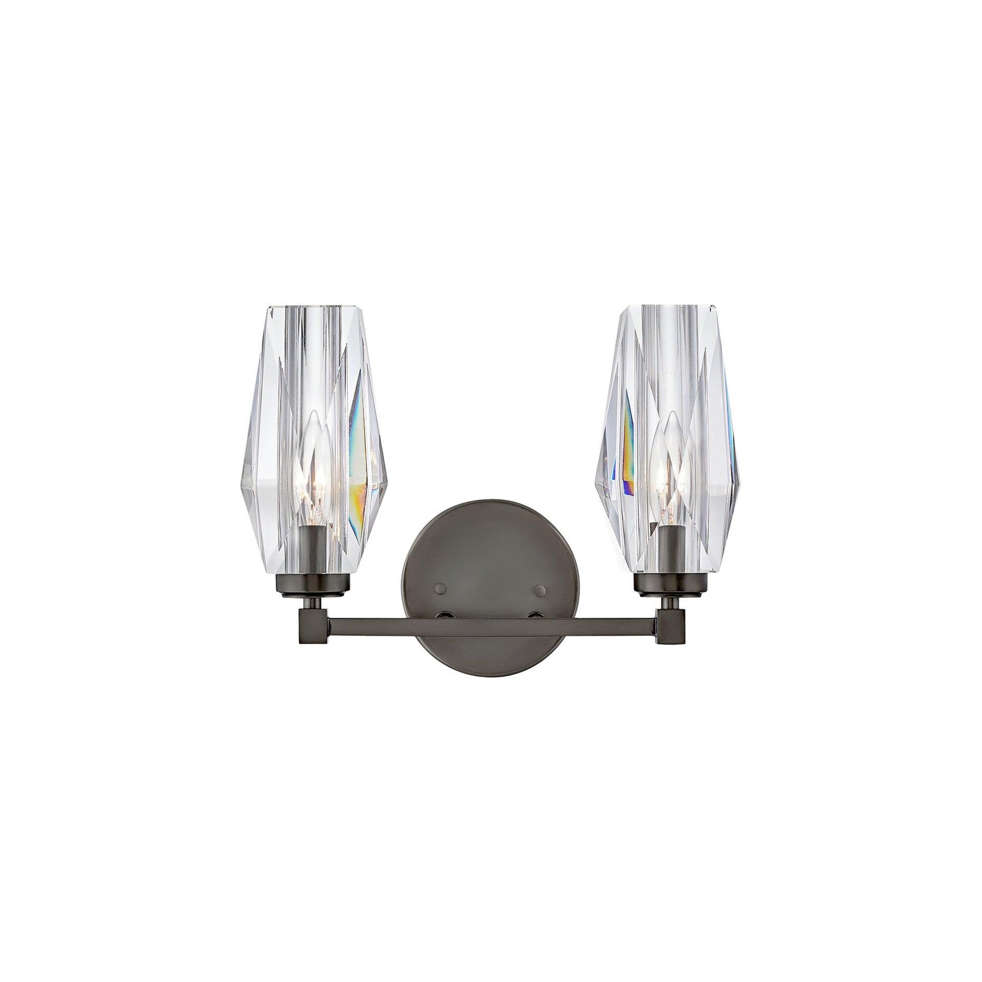 Hinkley Ana 2-Light Bath Vanity w/ Faceted Heavy-Cut Diamond-Shaped Crystal Shades - Black Oxide