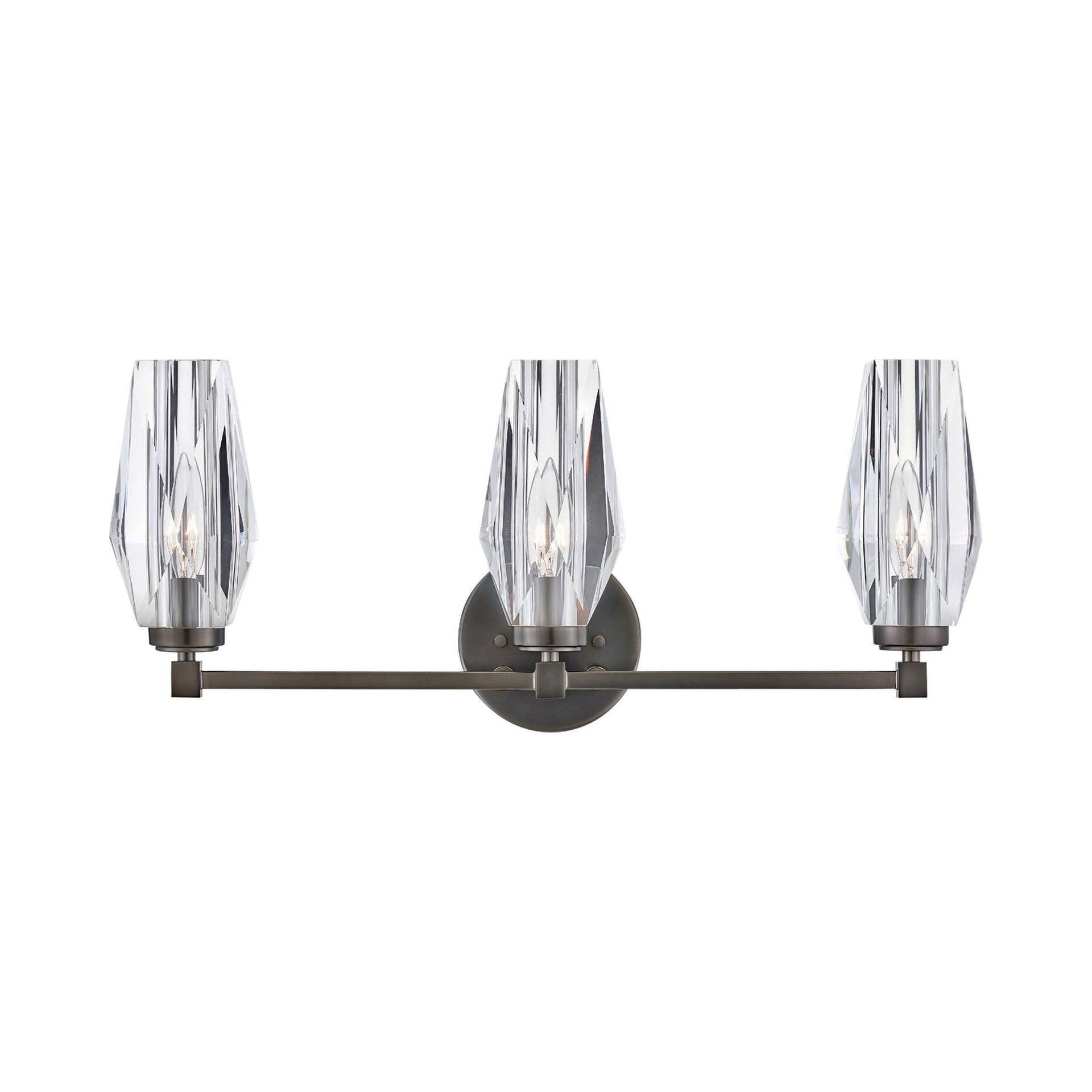 Hinkley Ana 3-Light Bath Vanity w/ Faceted Heavy-Cut Diamond-Shaped Crystal Shades - Black Oxide