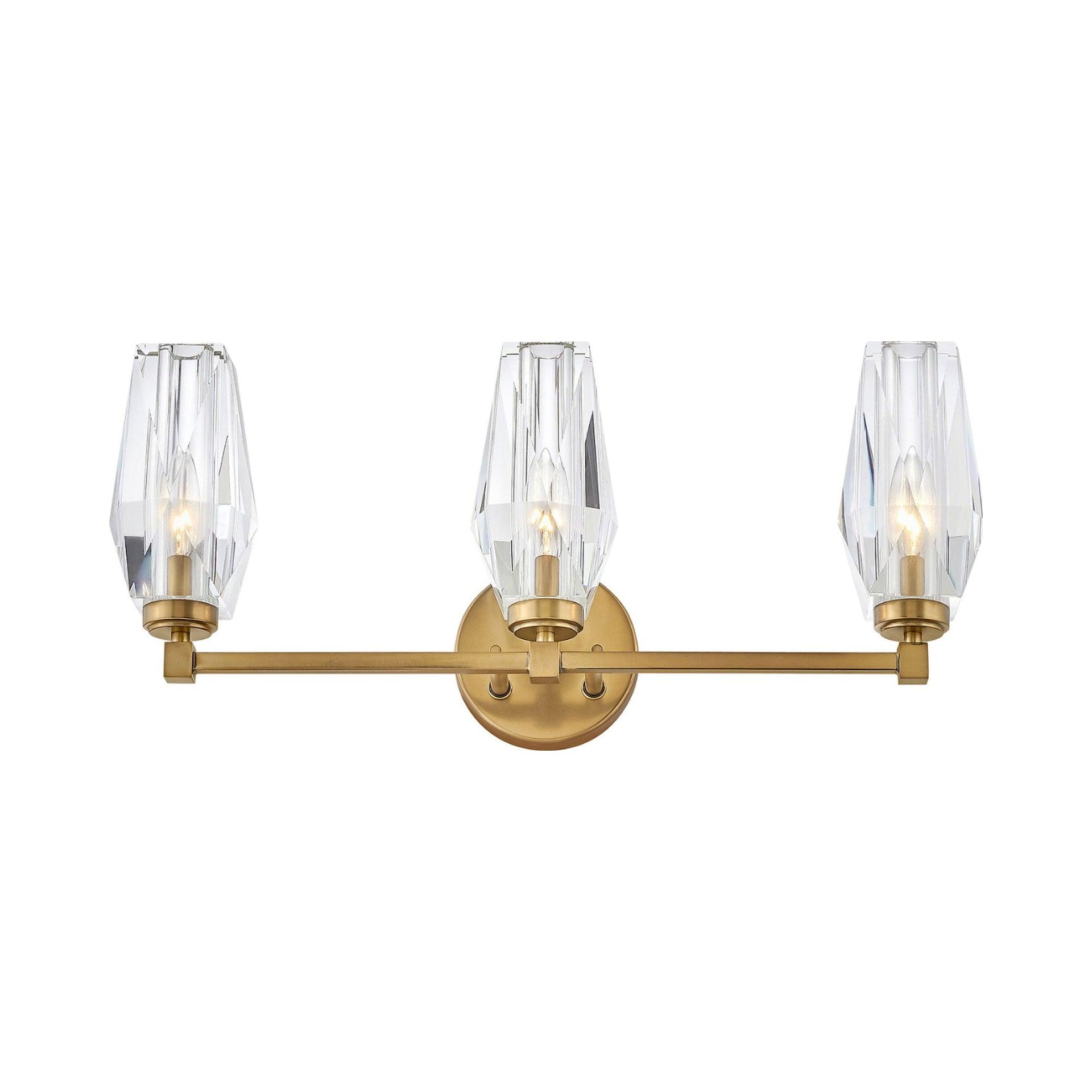Hinkley Ana 3-Light Bath Vanity w/ Faceted Heavy-Cut Diamond-Shaped Crystal Shades - Heritage Brass