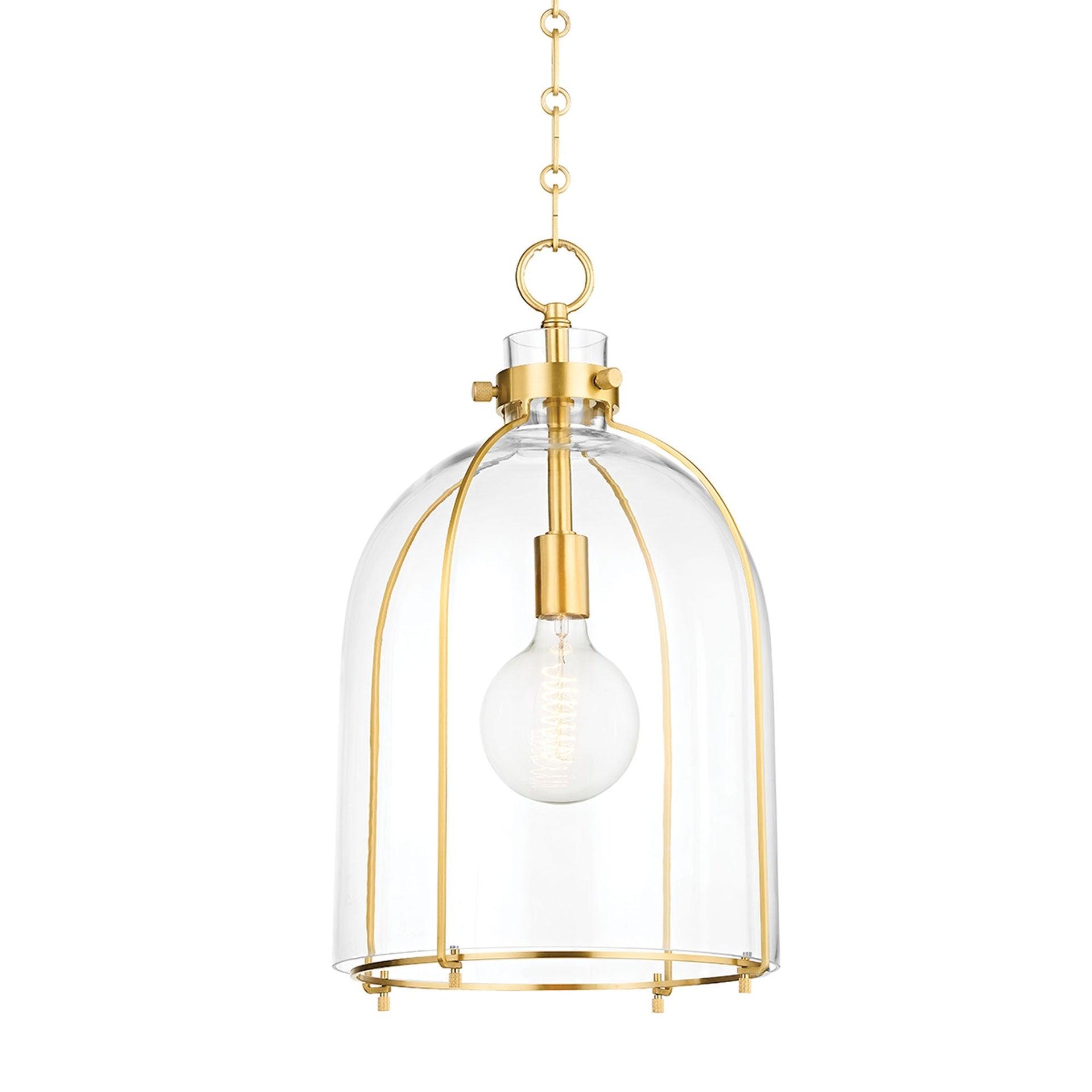 Sybil Pendant Light - Clear / Curved / Antique Brass