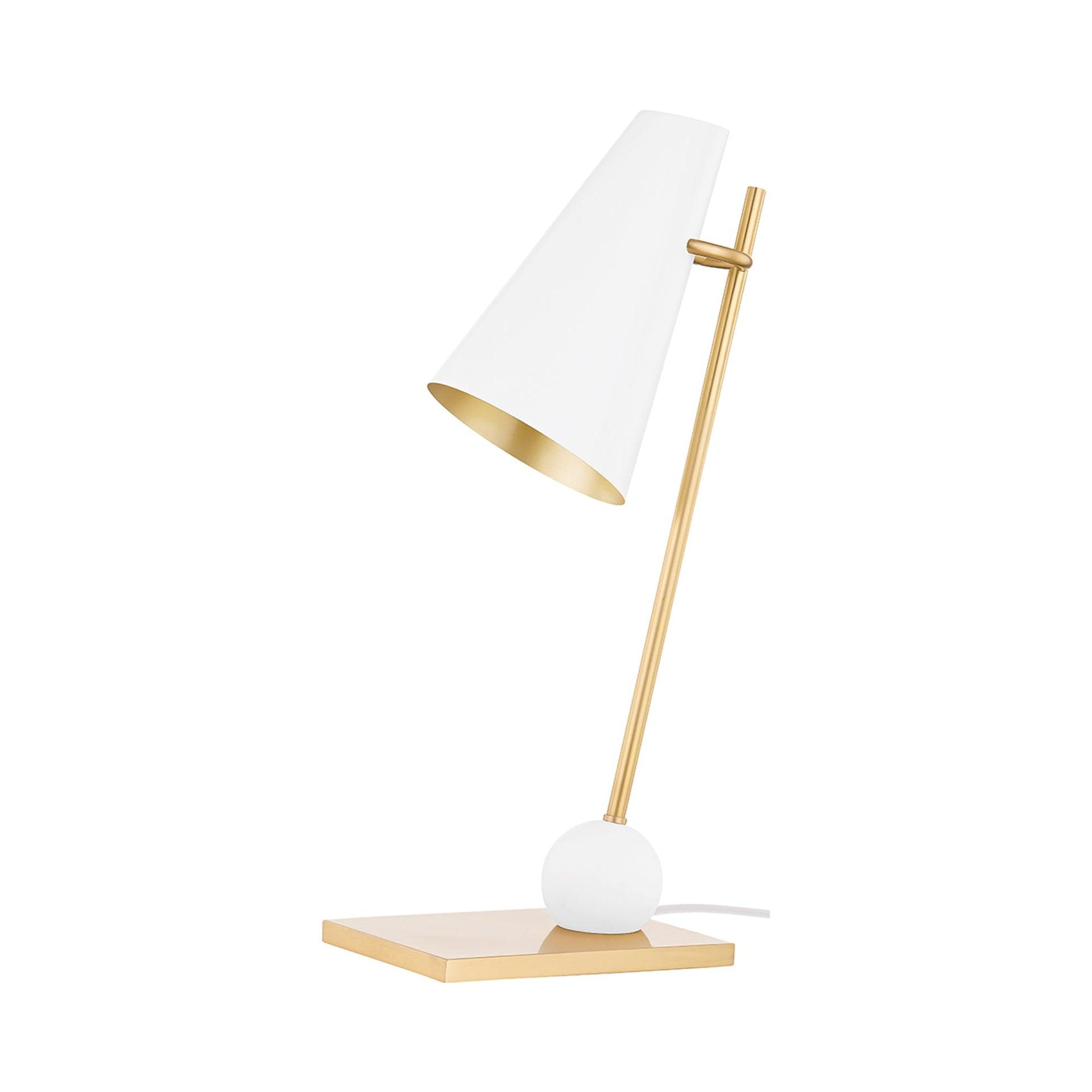 Adjustable Aged Brass Desk Lamp with Soft White Shade