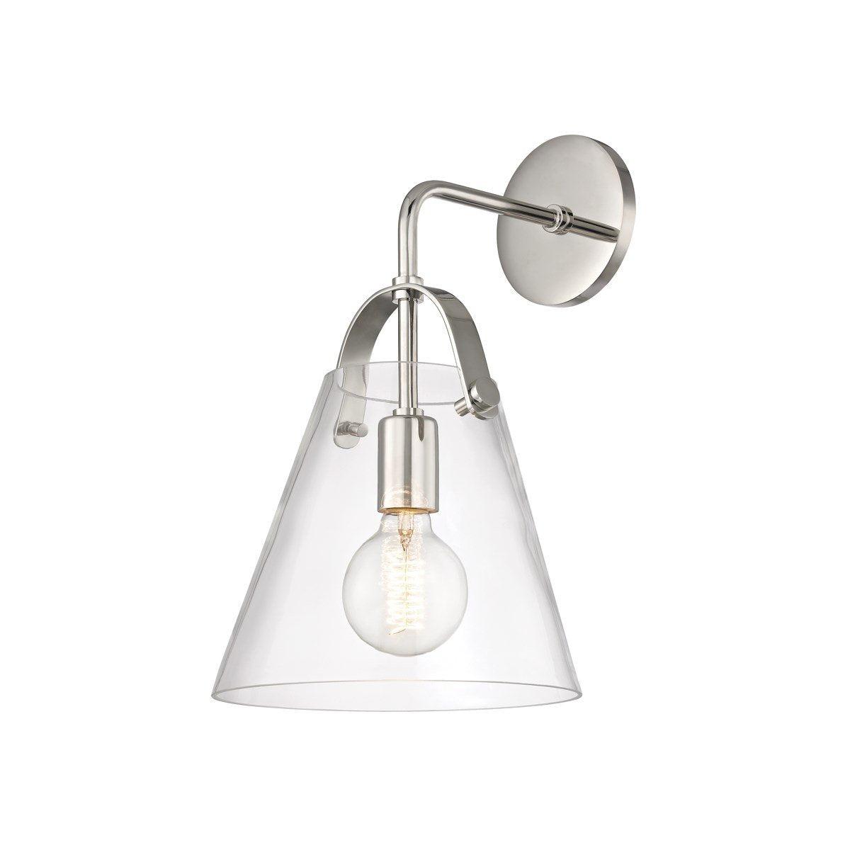 Elegant Polished Nickel 1-Light Wall Sconce with Clear Glass Shade