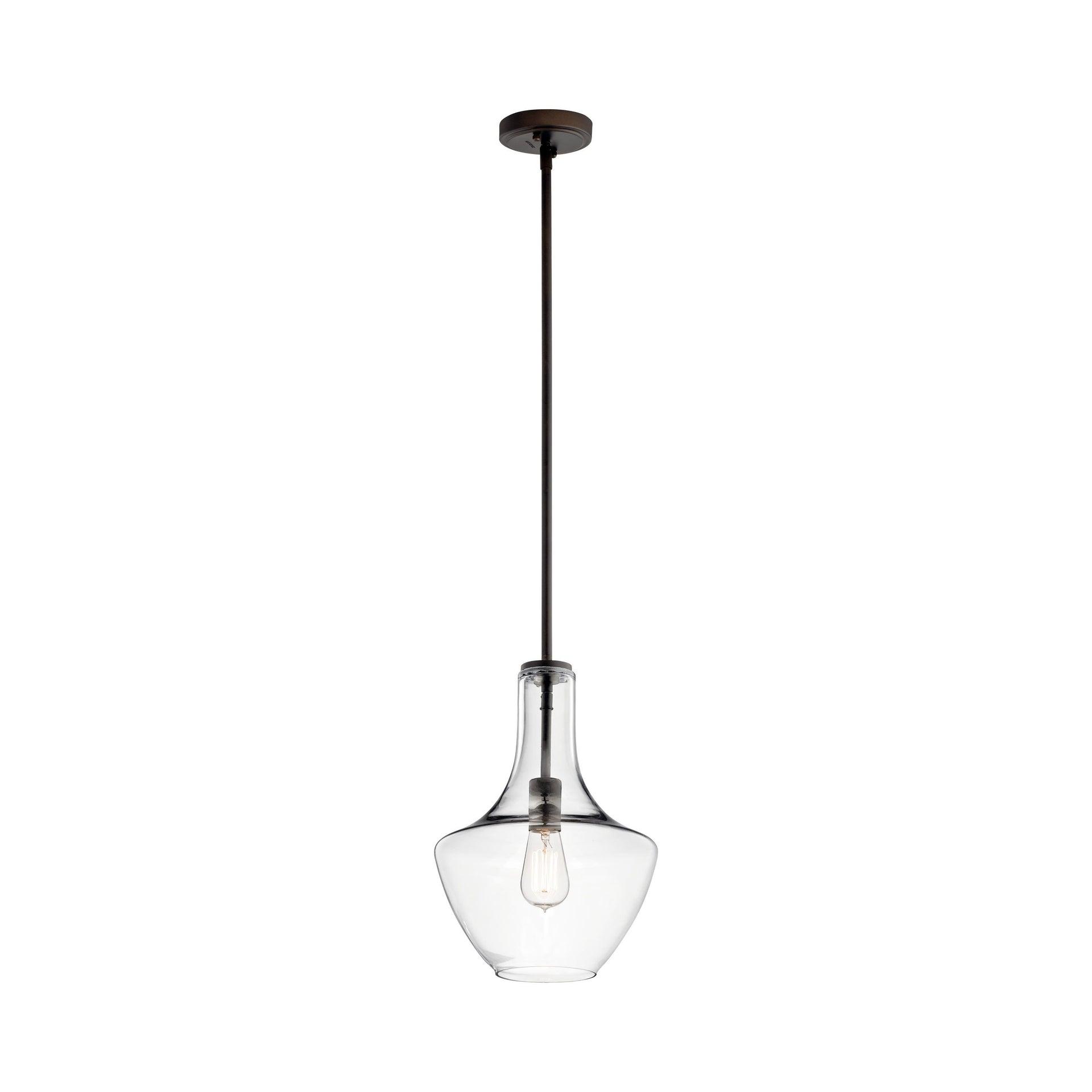KICHLER Everly 15.25 in. 1-Light Olde Bronze Transitional Shaded Kitchen Bell Pendant Hanging Light with Clear Glass