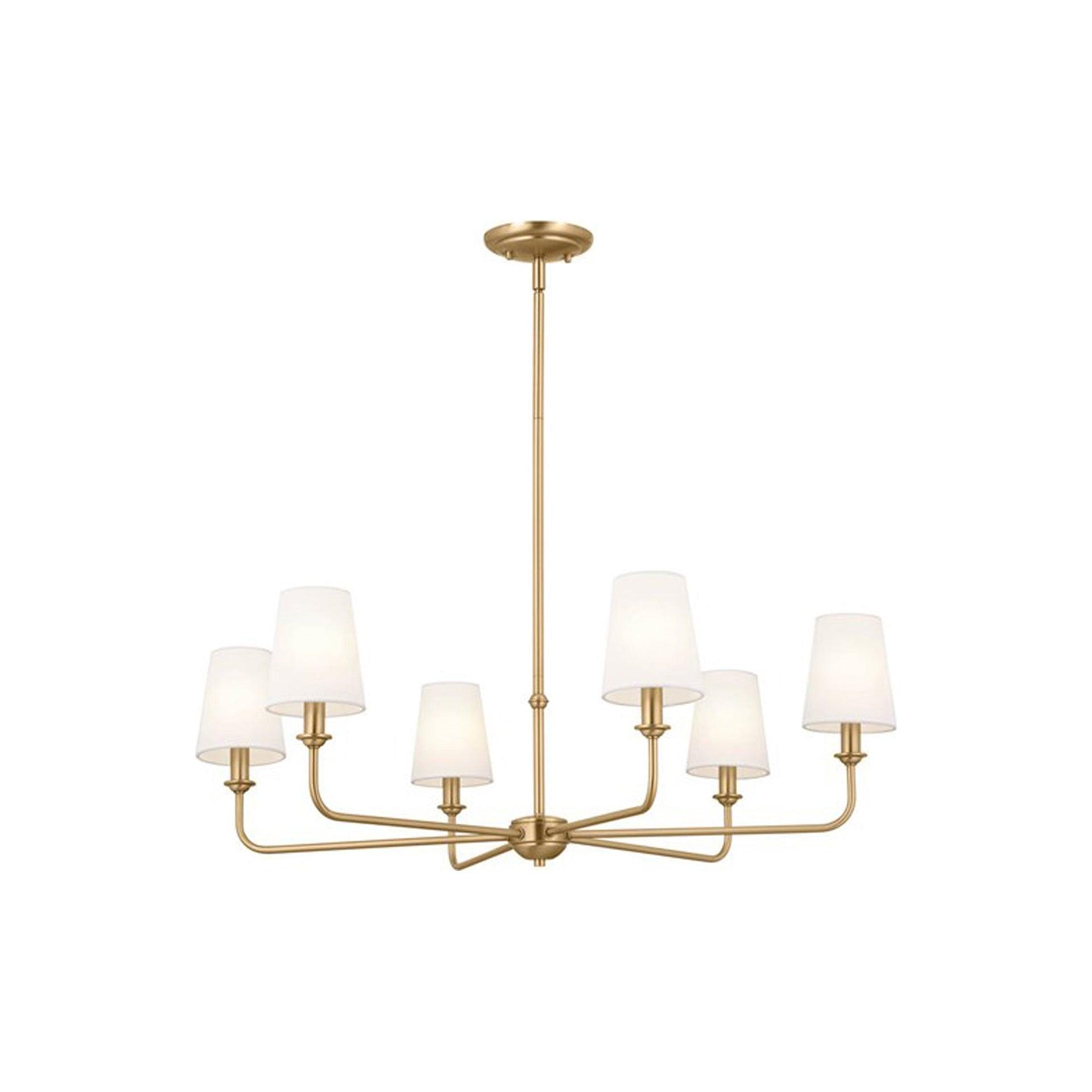 Brushed Natural Brass 6-Light Chandelier with Linen Shades
