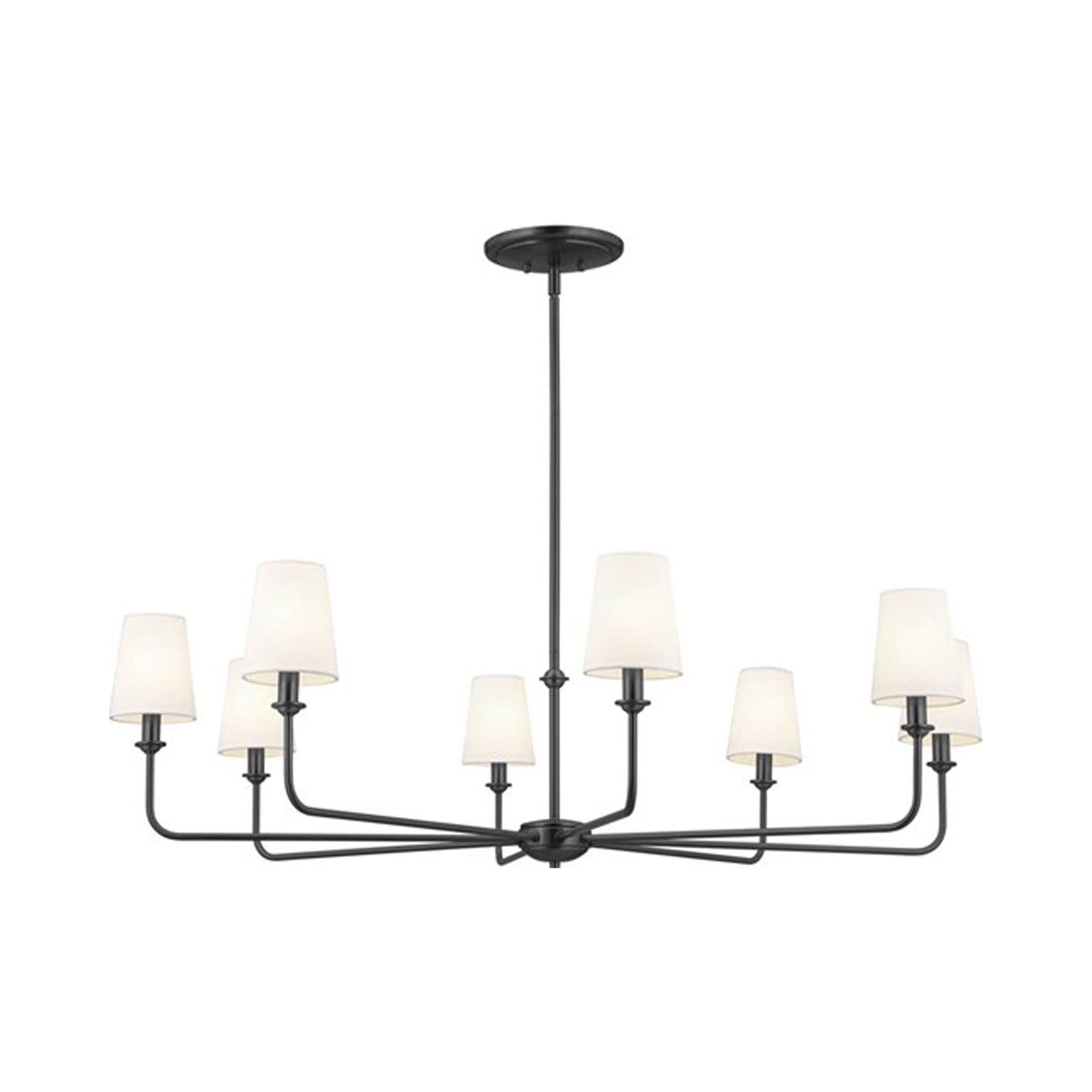 Classic 8 Light Chandelier with White Linen Shades