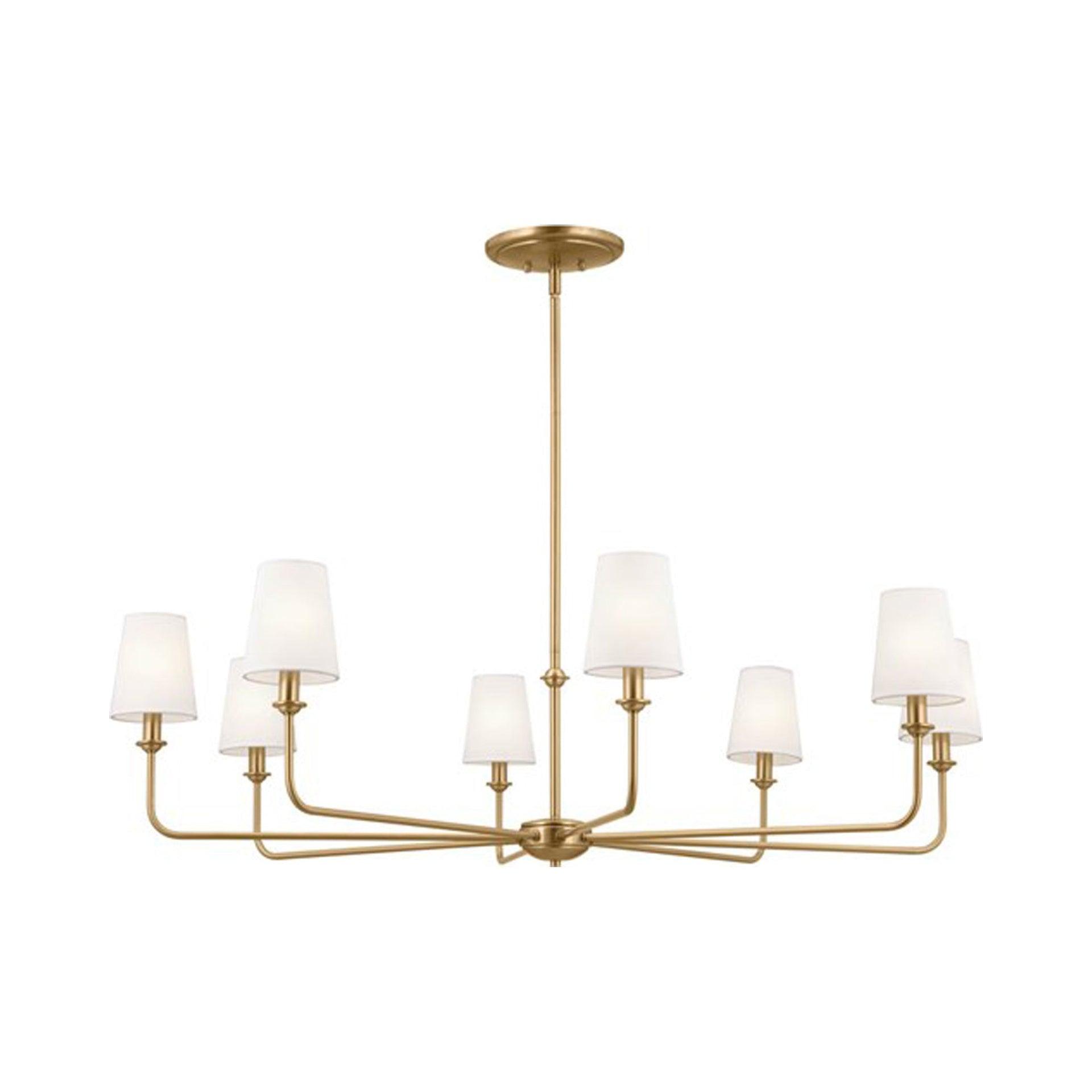 Classic 8 Light Chandelier with White Linen Shades