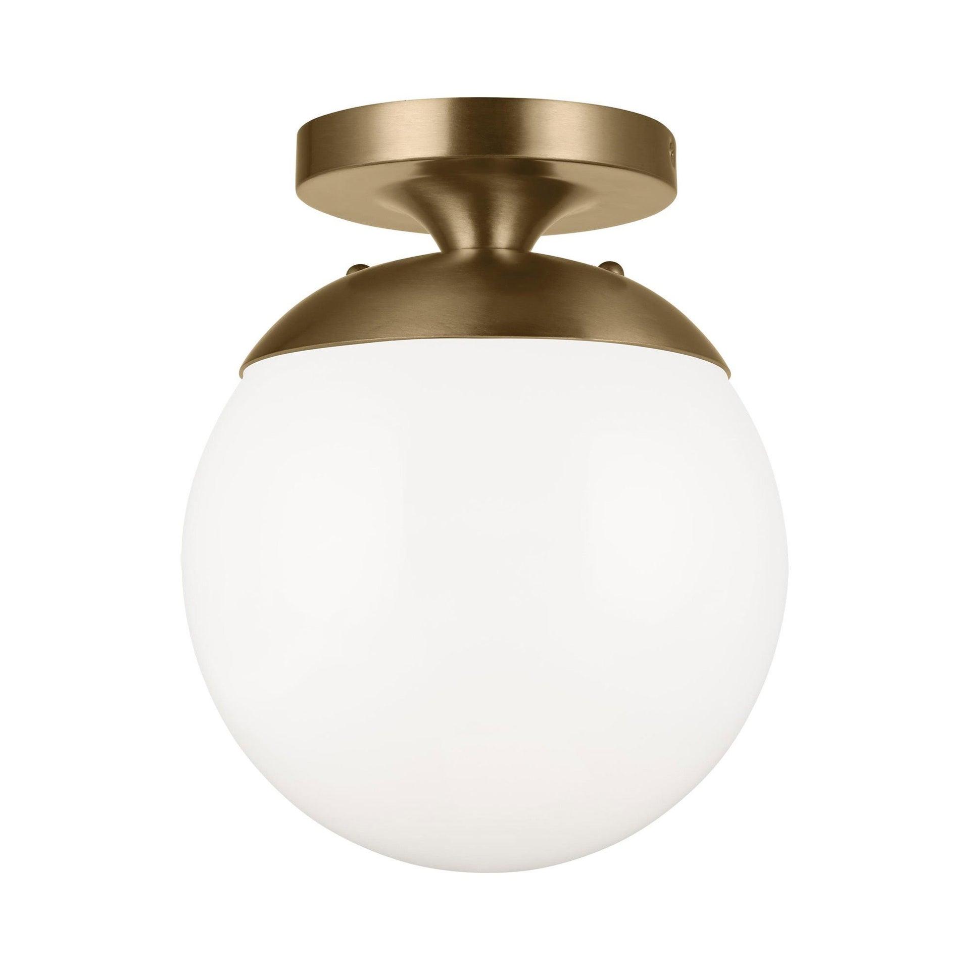Satin Brass Globe Semi-Flush Mount Light with White Glass