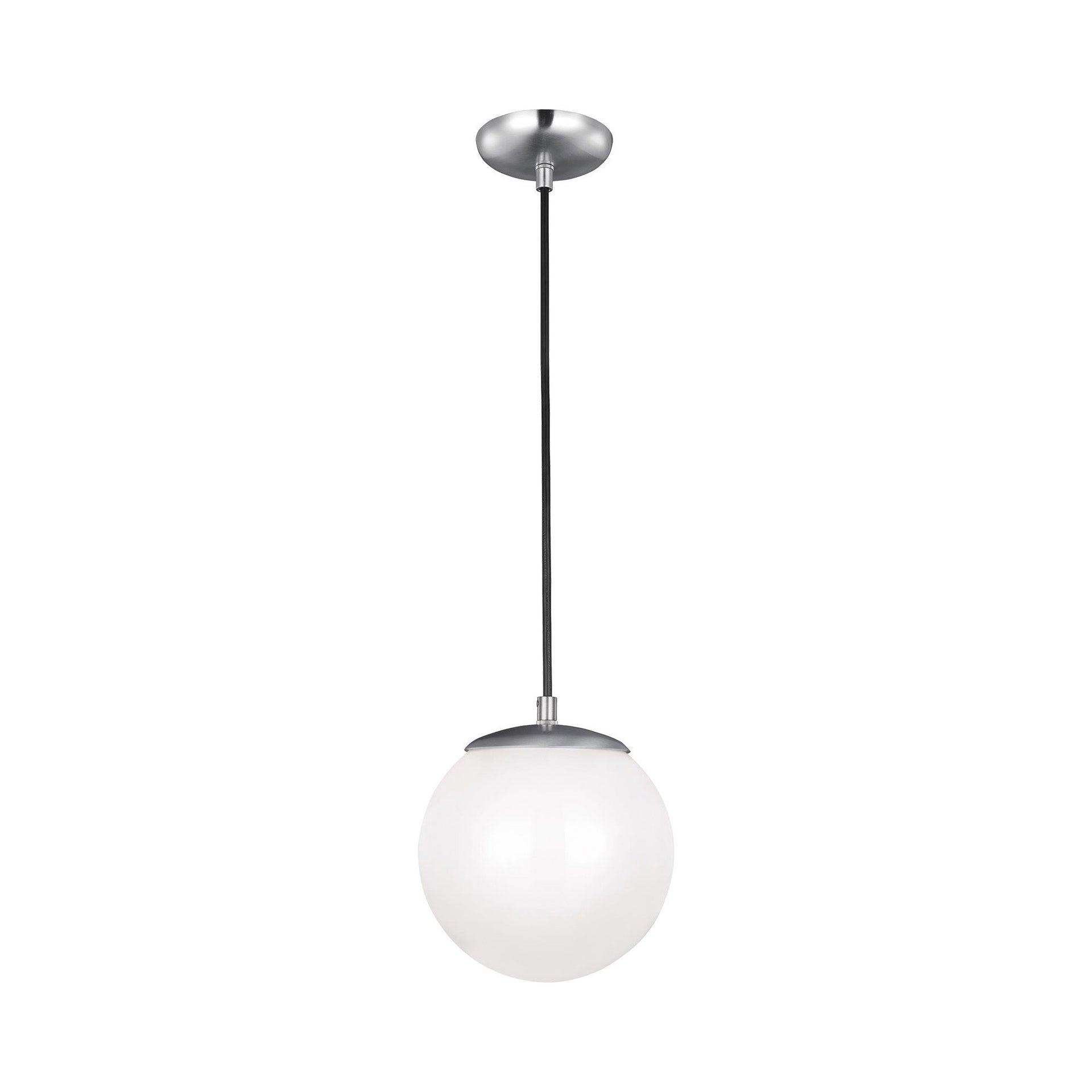 Leo Satin Aluminum 8" Globe Pendant with White Glass Diffuser