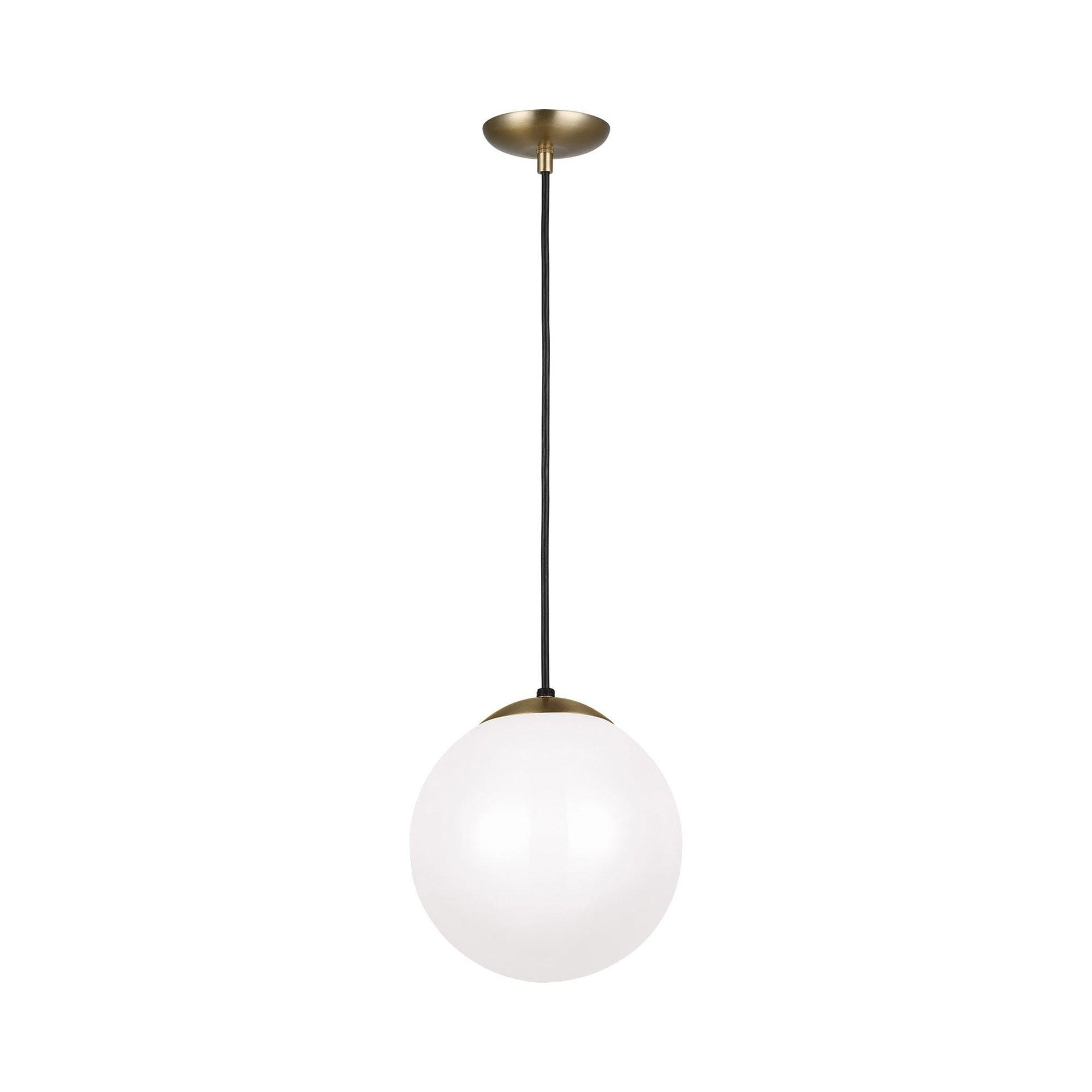 Leo Satin Brass 10" Smooth White Glass Globe Pendant Light