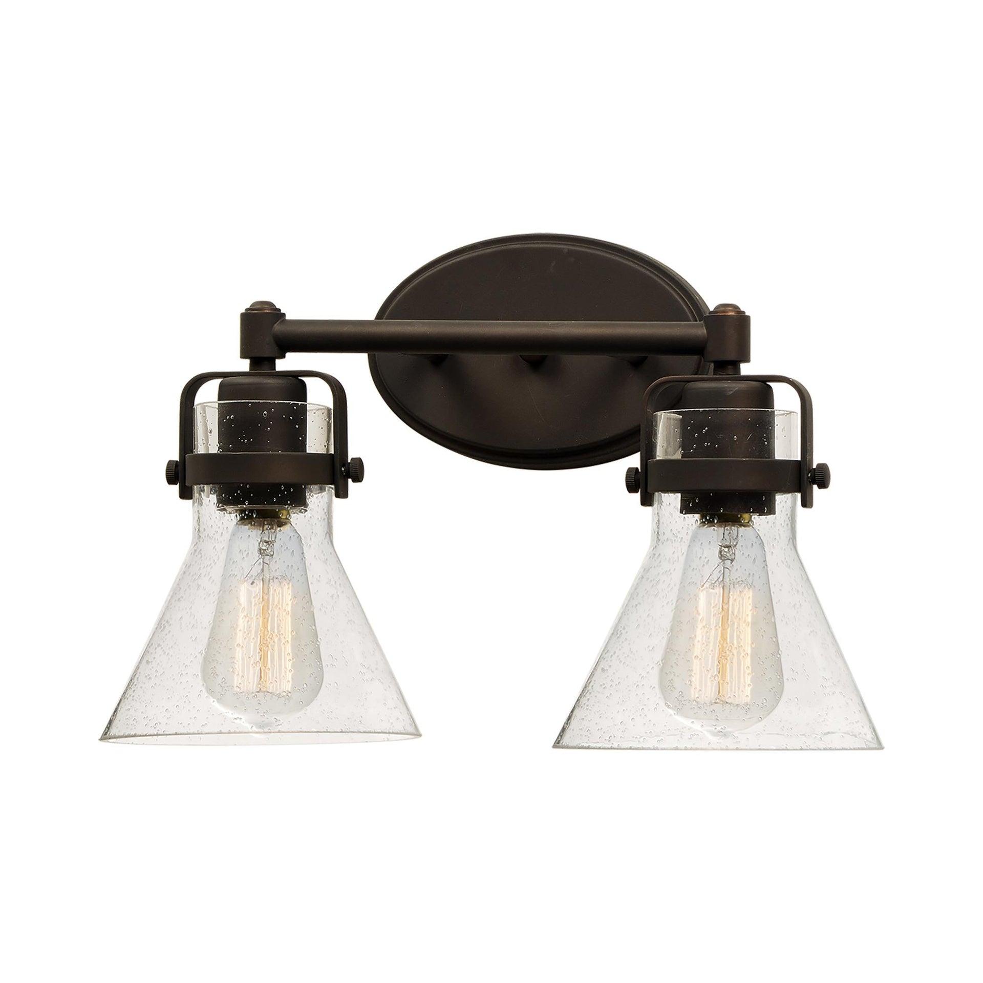 Bronze 15" Dimmable Vanity Light with Seedy Glass Shades
