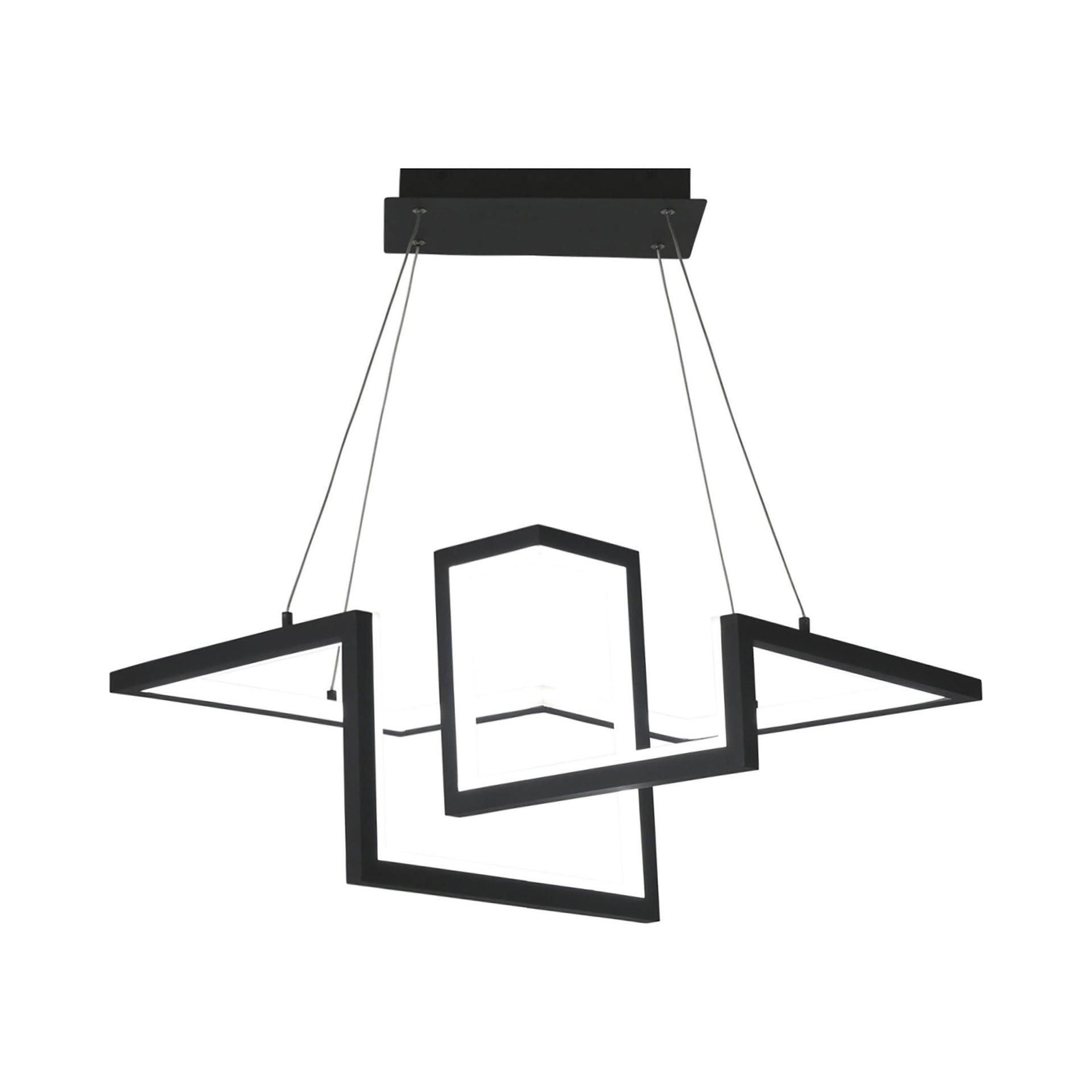 Black Geometric LED Pendant Light with Glass Panels