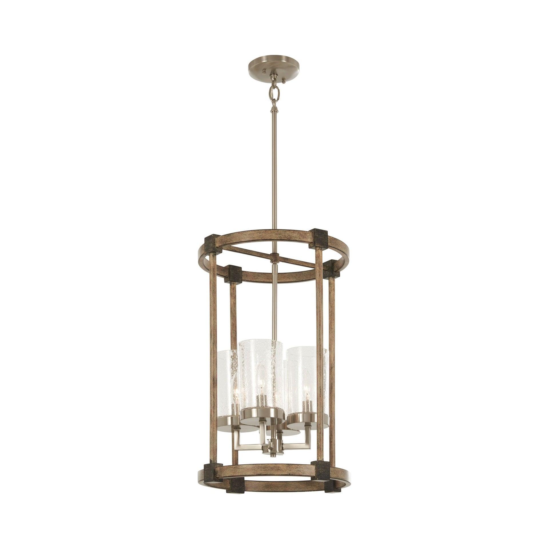 Minka Lavery Nickel Stone Pendant Chandelier 14 1/2" Wide Farmhouse Seeded Glass Shade 4-Light Fixture for Dining Room House Home