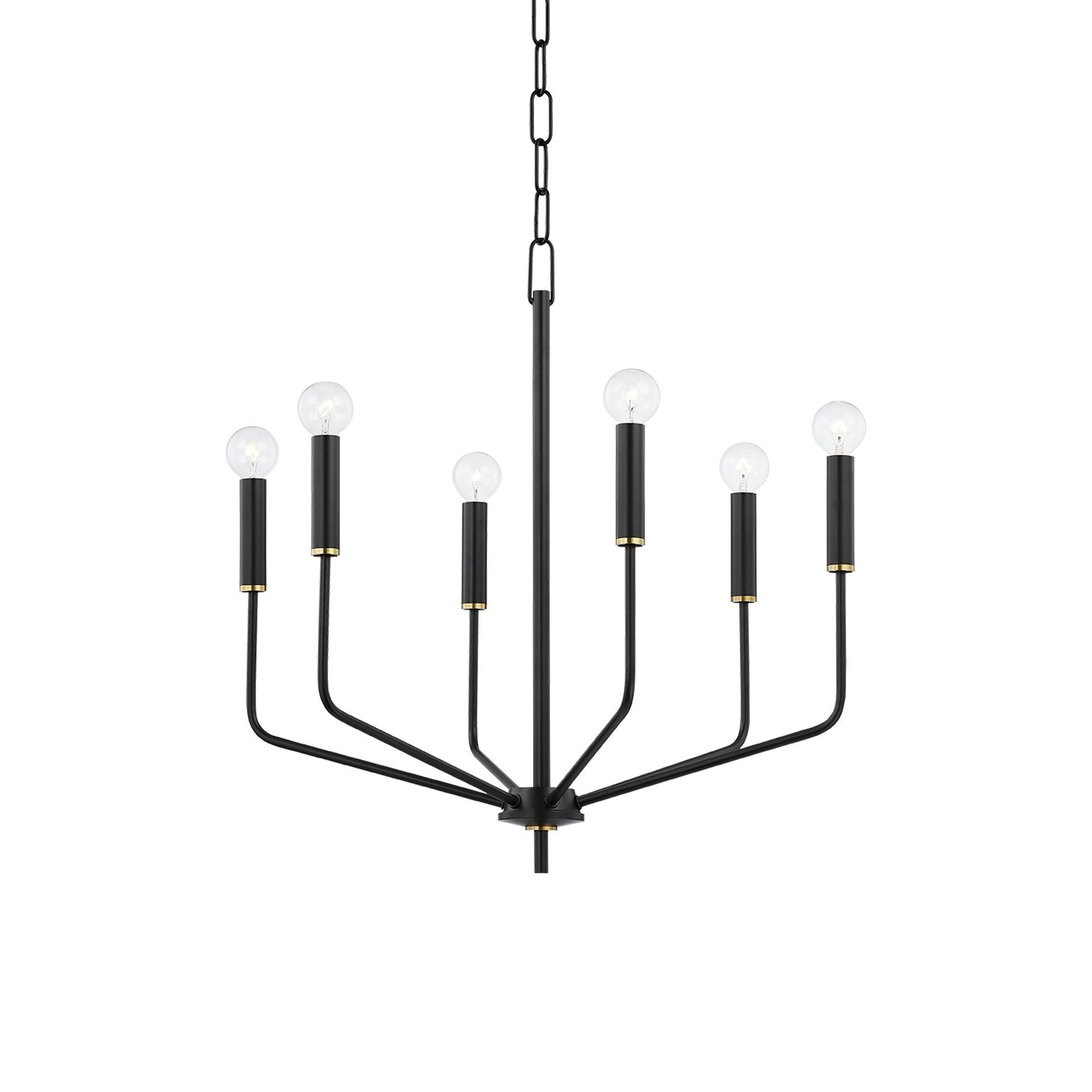 Elegant Aged Brass & Soft Black 6-Light Chandelier with Globe Bulbs