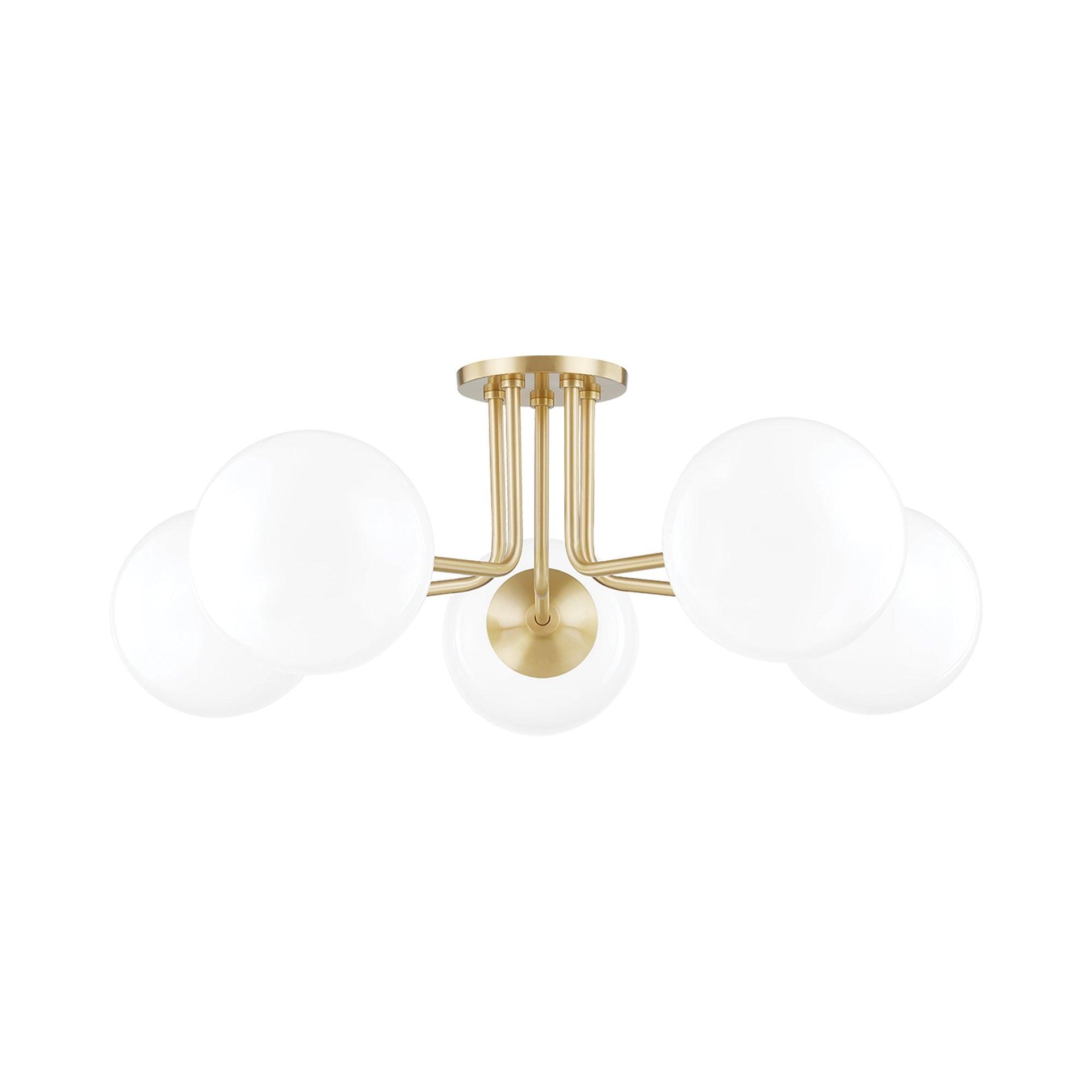 Mitzi Stella 5 - Light Semi-Flush Mount in  Aged Brass White Shade