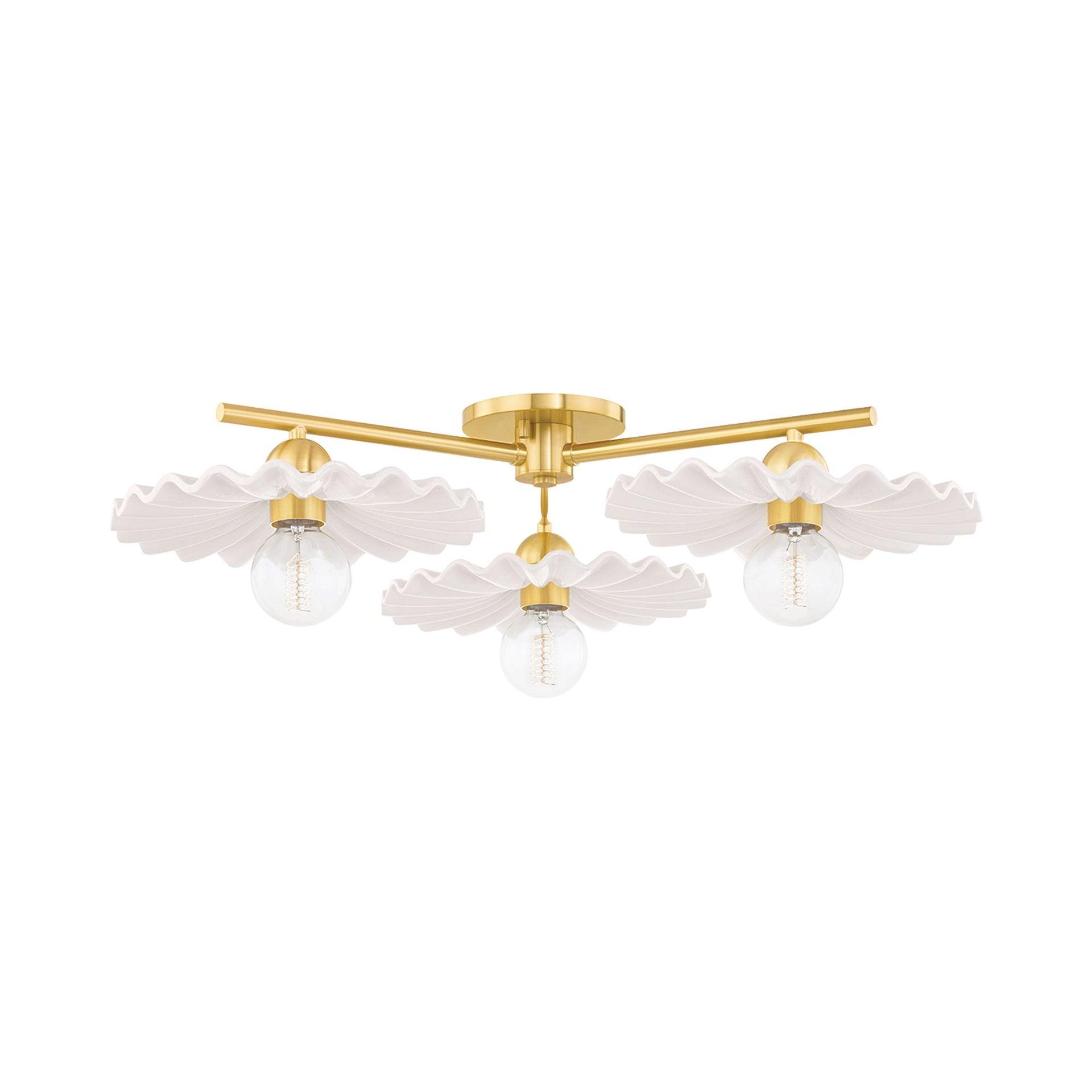 Madrona Semi-Flush Mount Light - White and Brass / 33"W