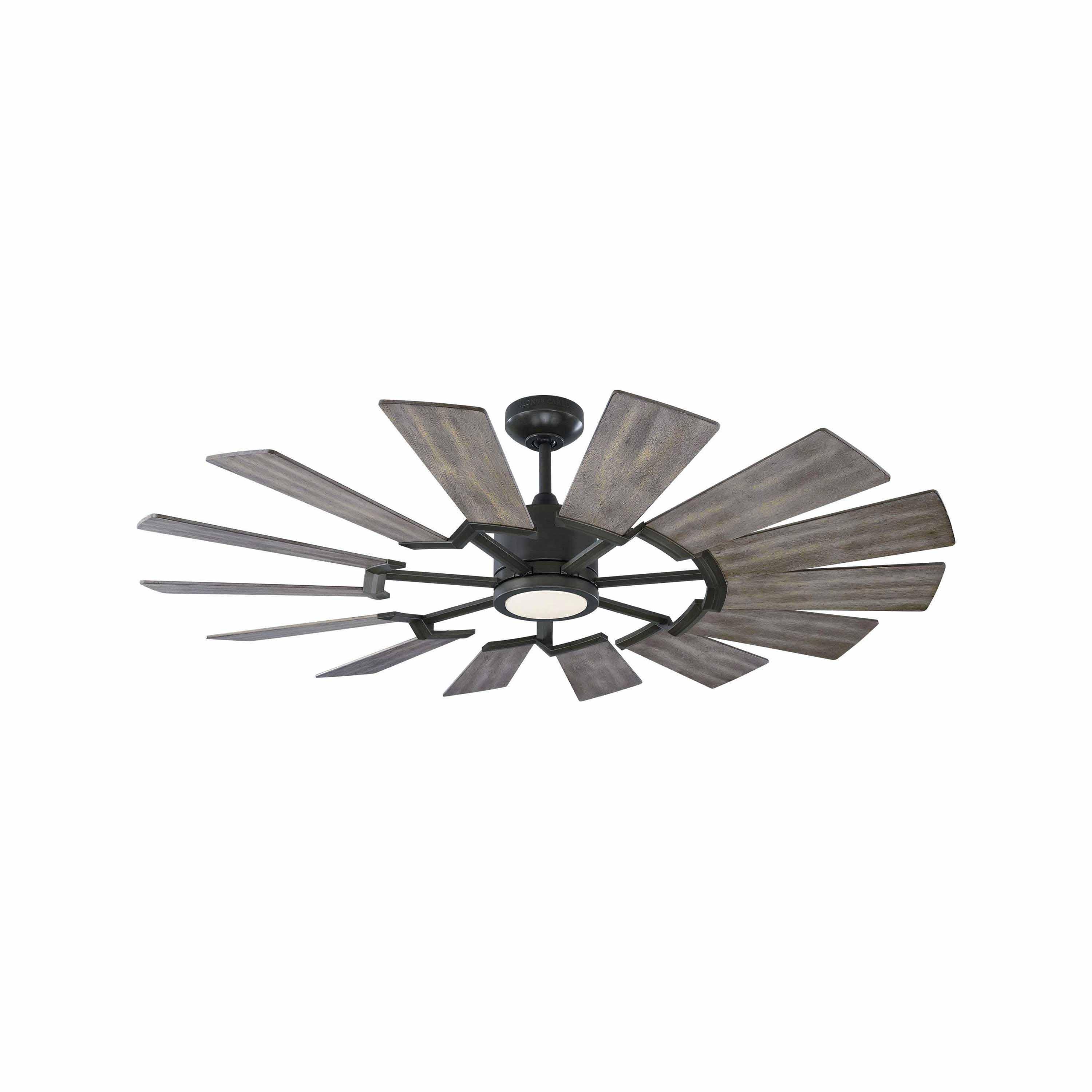 Monte Carlo 14PRR52BSD Prairie II Windmill Energy Star 52" Outdoor Ceiling Fan with LED Light and Hand Remote Control, 14 Wood Blades, Brushed Steel