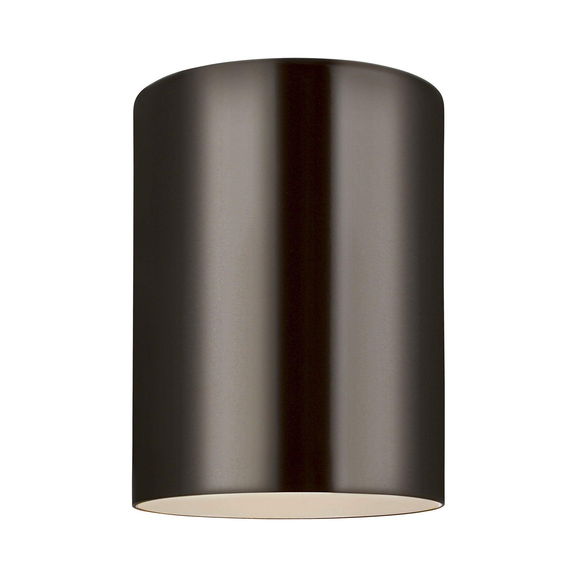 Transitional Bronze Aluminum Outdoor Cylinder Flush Mount Light