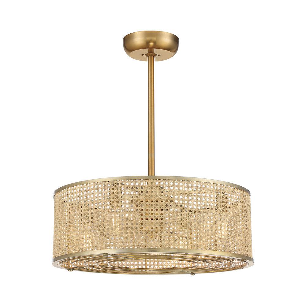 Warm Brass 25" Bohemian Chandelier Fan with Cane Shade