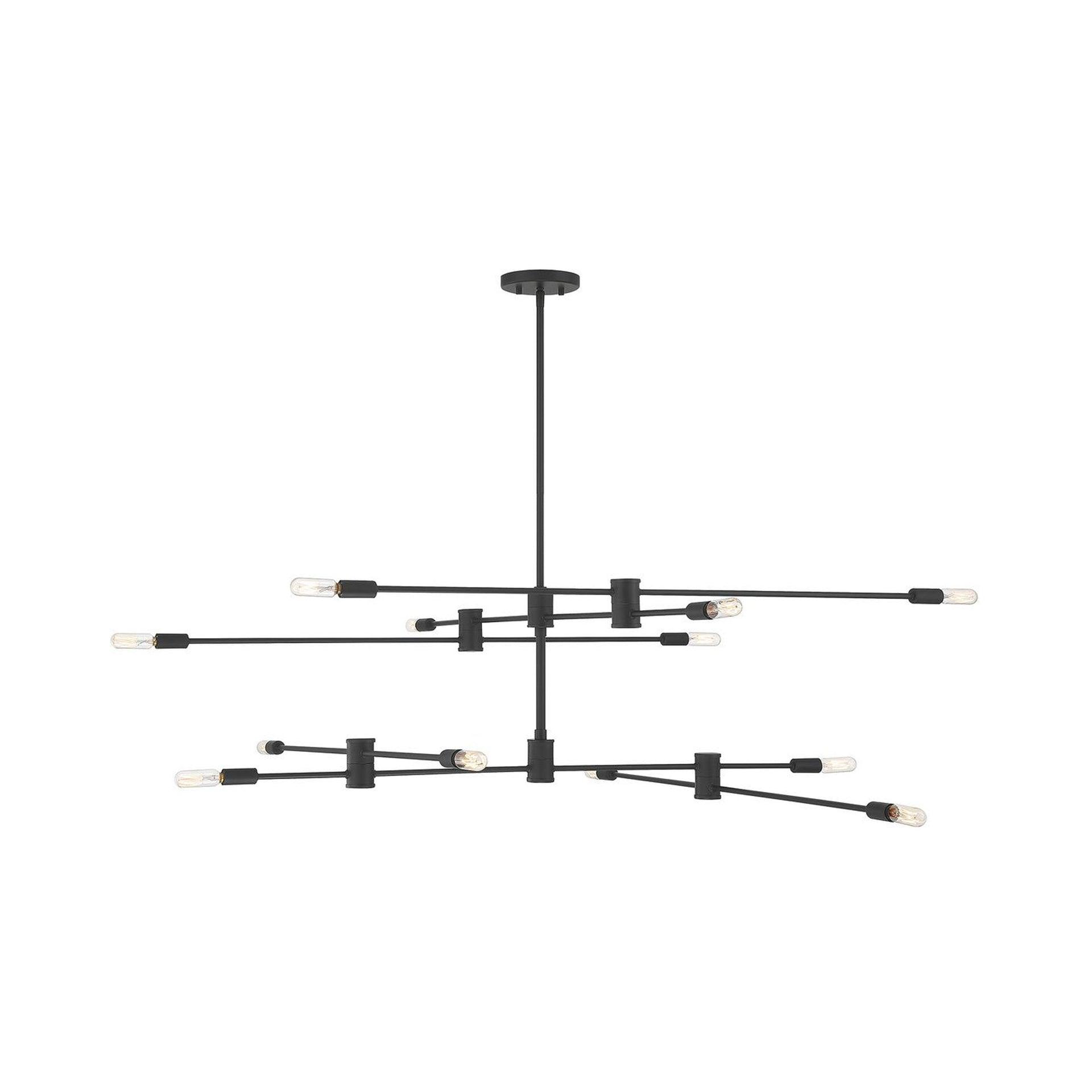 12 Light Chandelier in Industrial Style-15 inches Tall and 54.25 inches Wide-Matte Black Finish Bailey Street Home 159-Bel-4649719