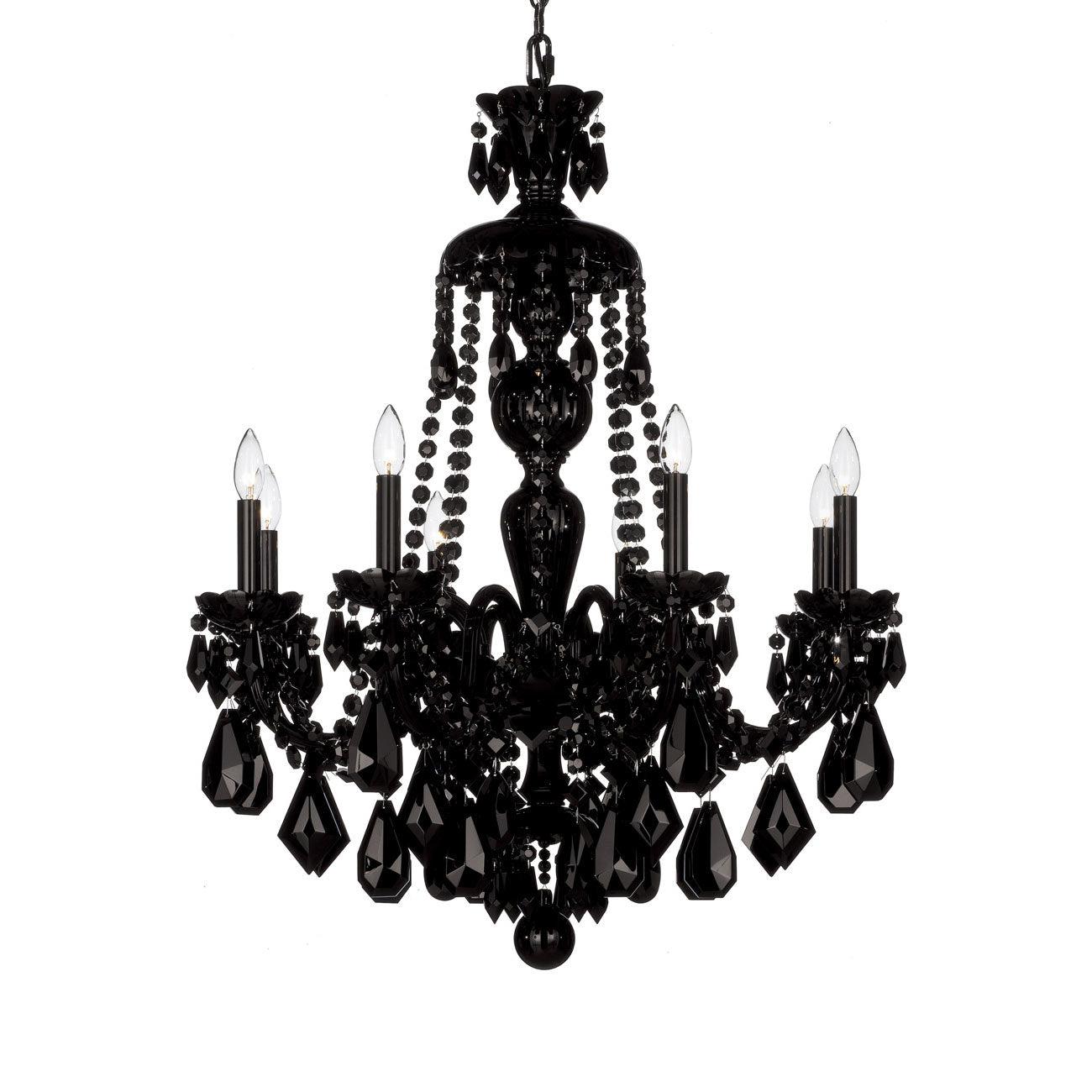 Elegant 8-Light Jet Black Crystal Chandelier with Heritage Crystals