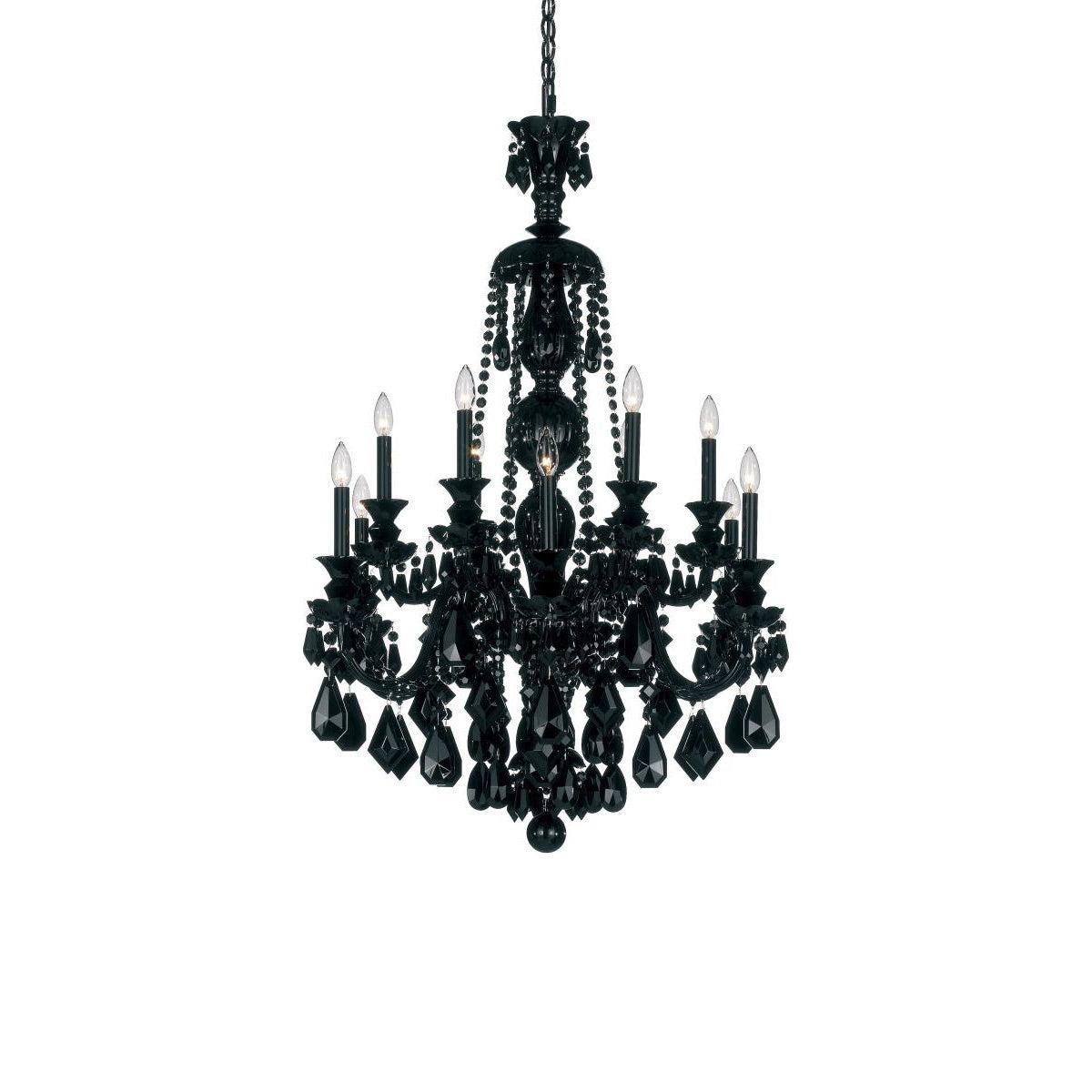 Elegant Jet Black 12-Light Heritage Crystal Chandelier